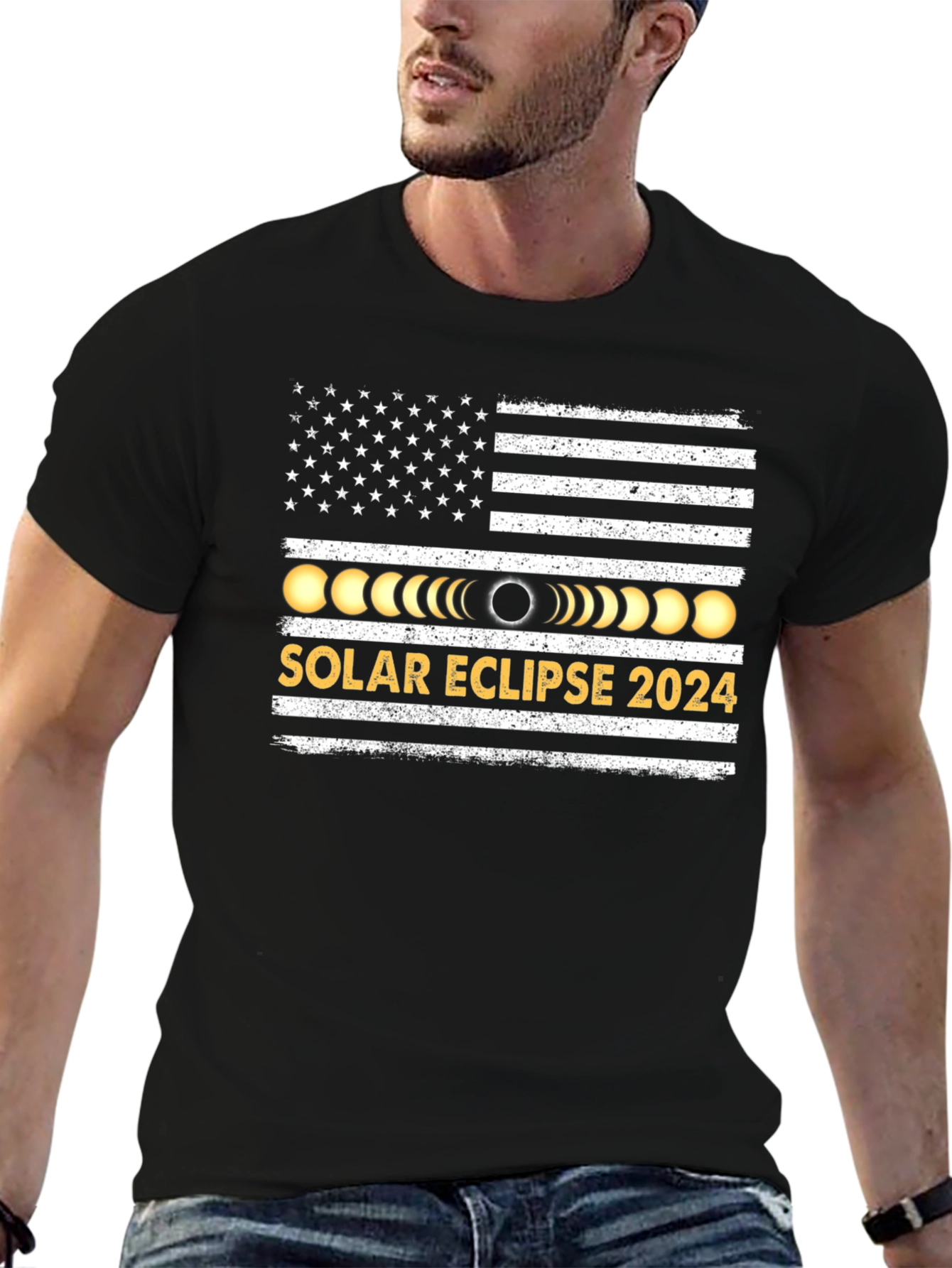 Solar Eclipse 2024 USA Flag T-Shirt