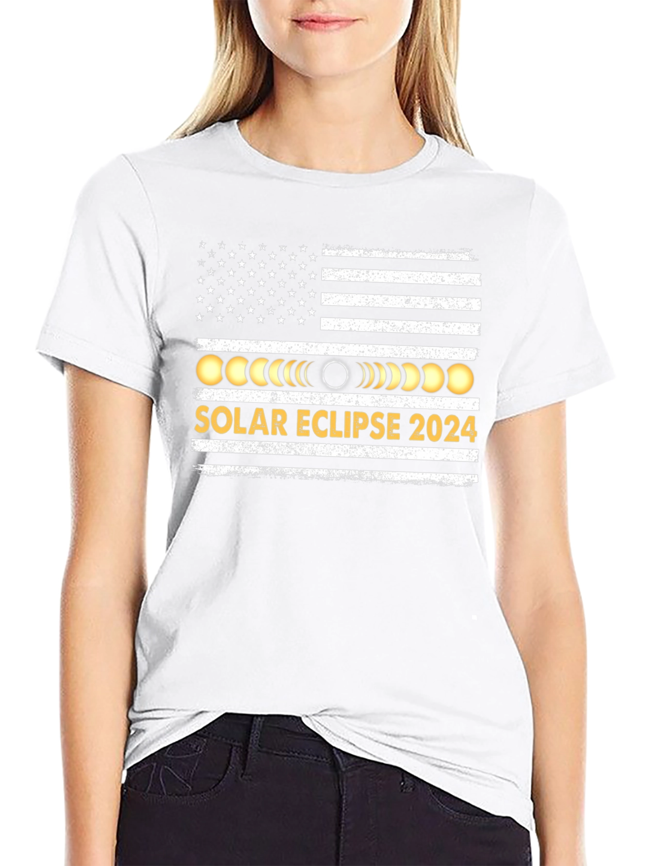 Solar Eclipse 2024 USA Flag T-Shirt