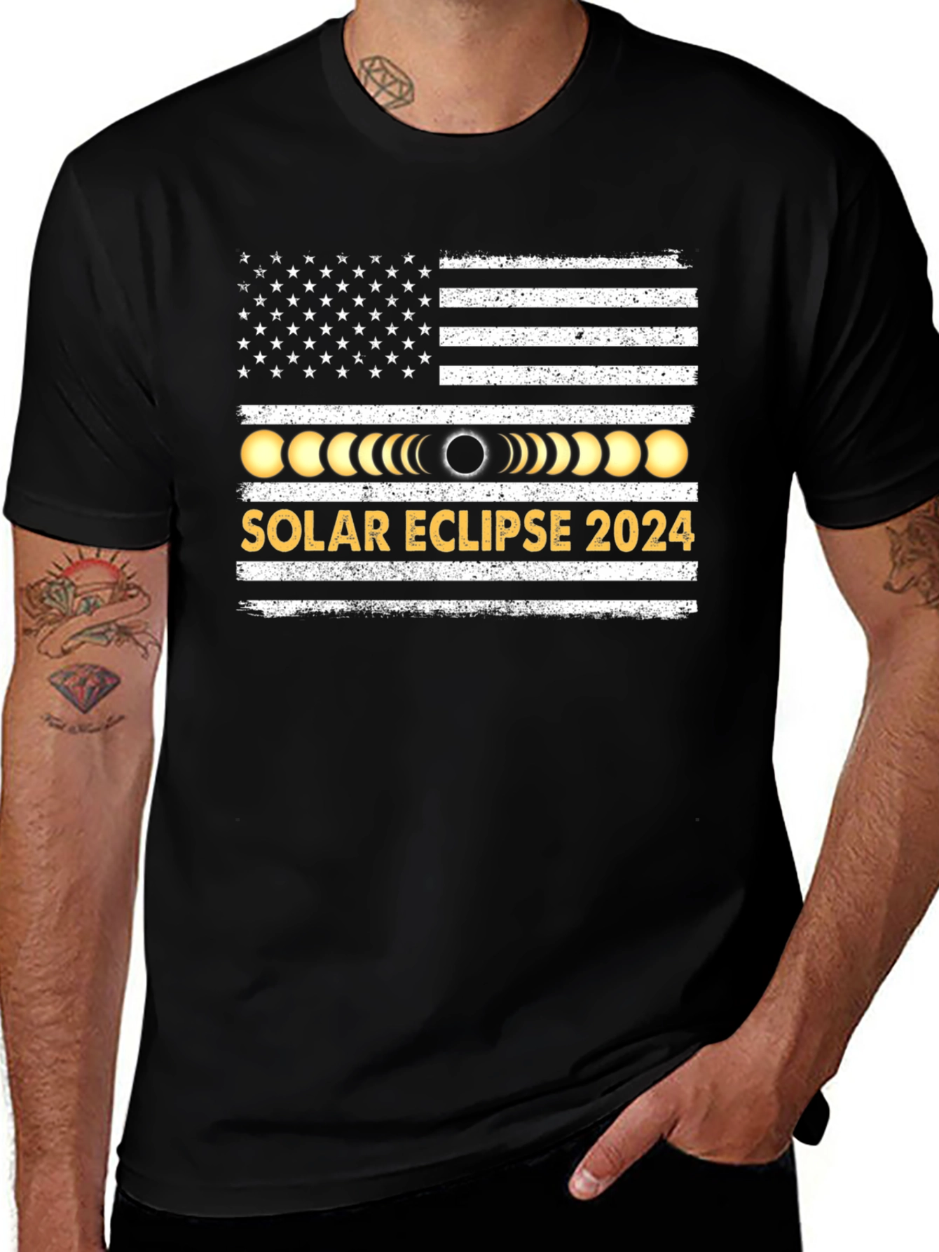 Solar Eclipse 2024 USA Flag T-Shirt