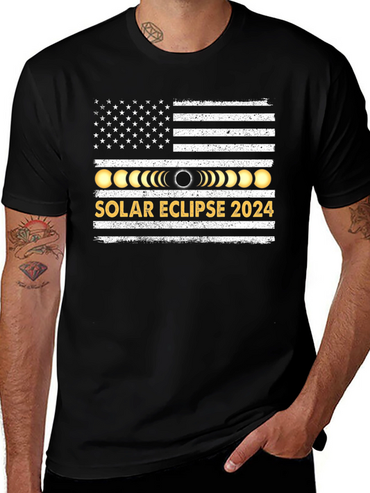 Solar Eclipse 2024 USA Flag T-Shirt