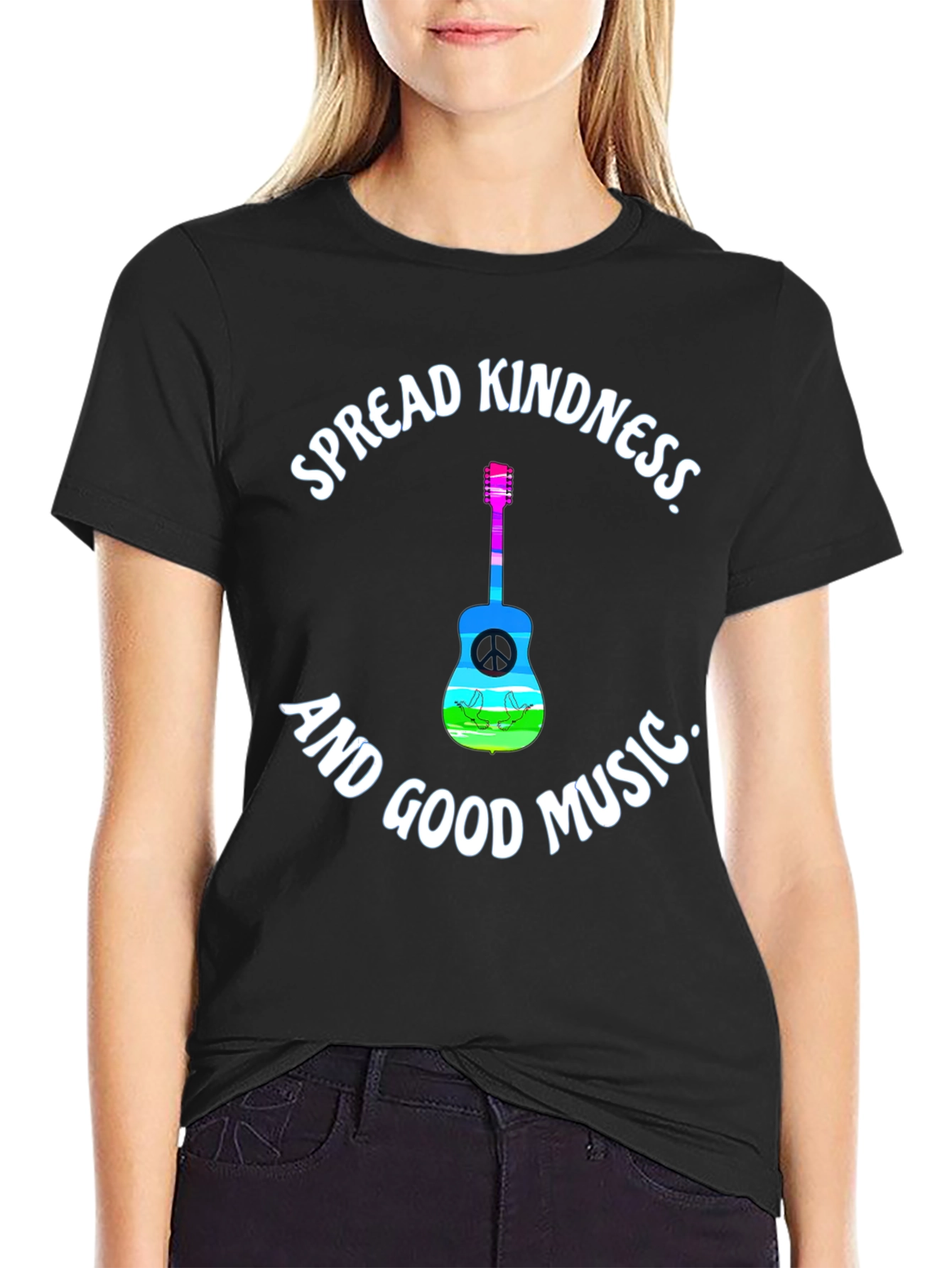 Spread Kindness Music Tee - Black Cotton T-Shirt