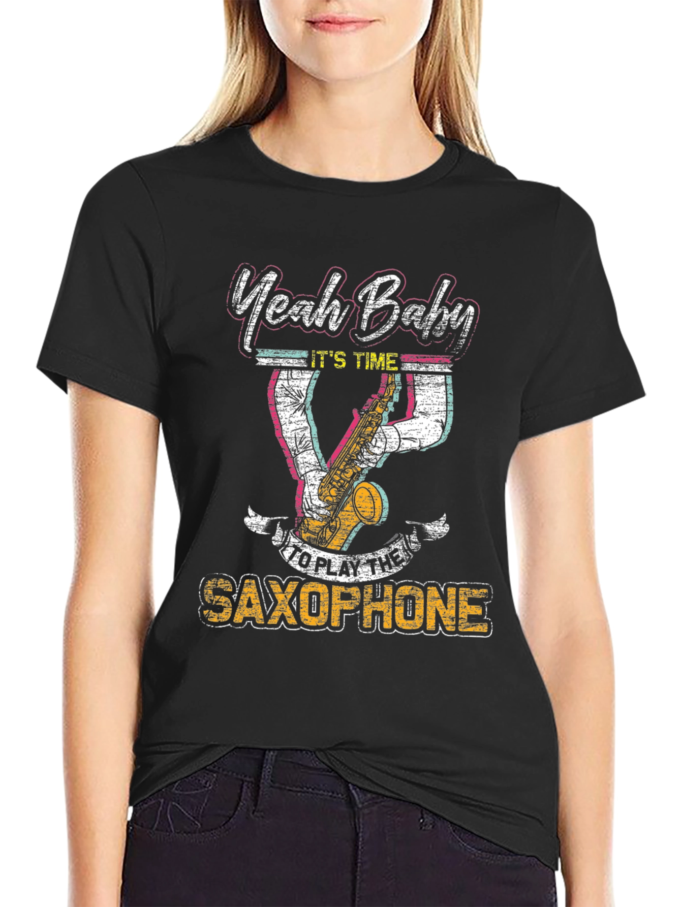 Yeah Baby Saxophone Graphic T-Shirt - Black