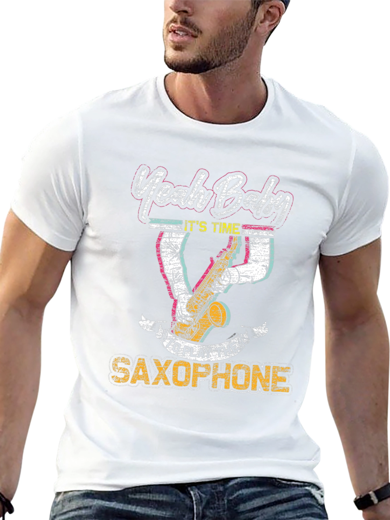 Yeah Baby Saxophone Graphic T-Shirt - Black