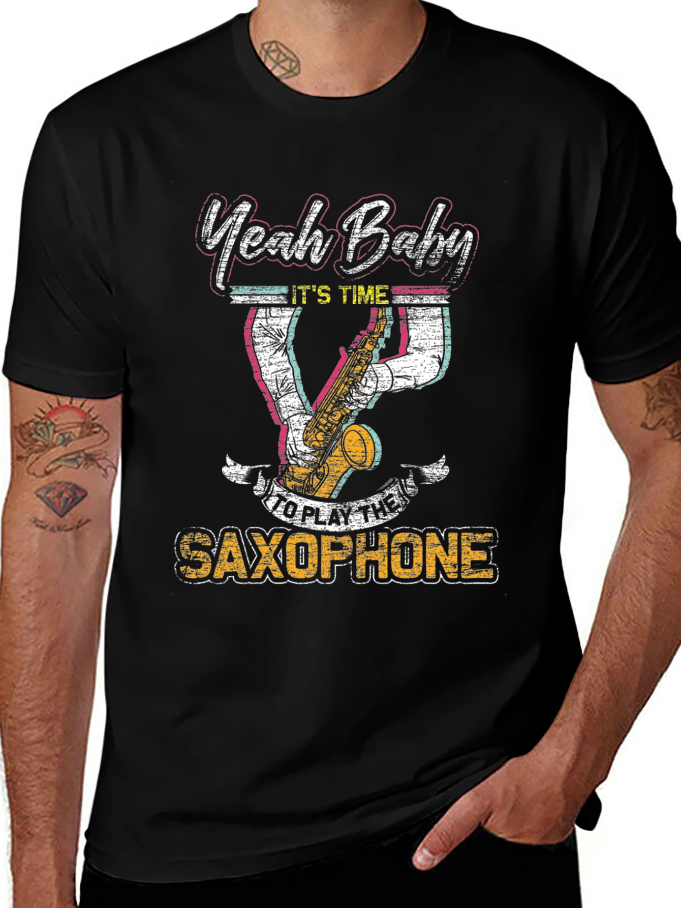 Yeah Baby Saxophone Graphic T-Shirt - Black