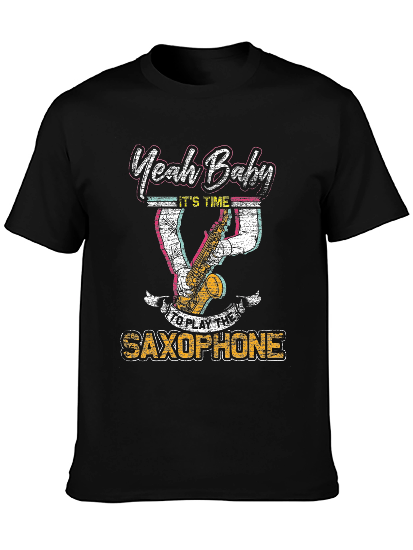 Yeah Baby Saxophone Graphic T-Shirt - Black