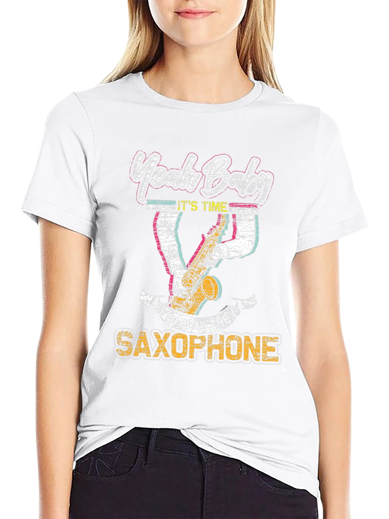 Yeah Baby Saxophone Graphic T-Shirt - Black