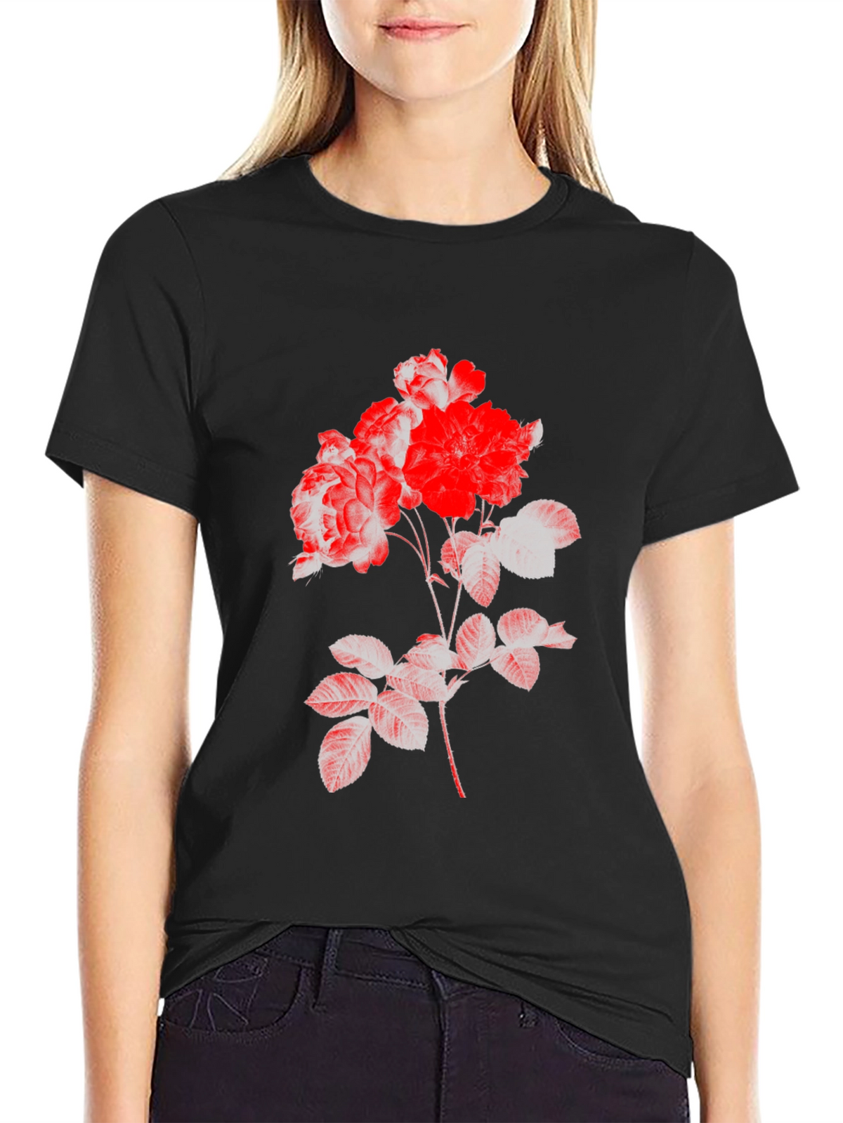 Black Floral Print Tee