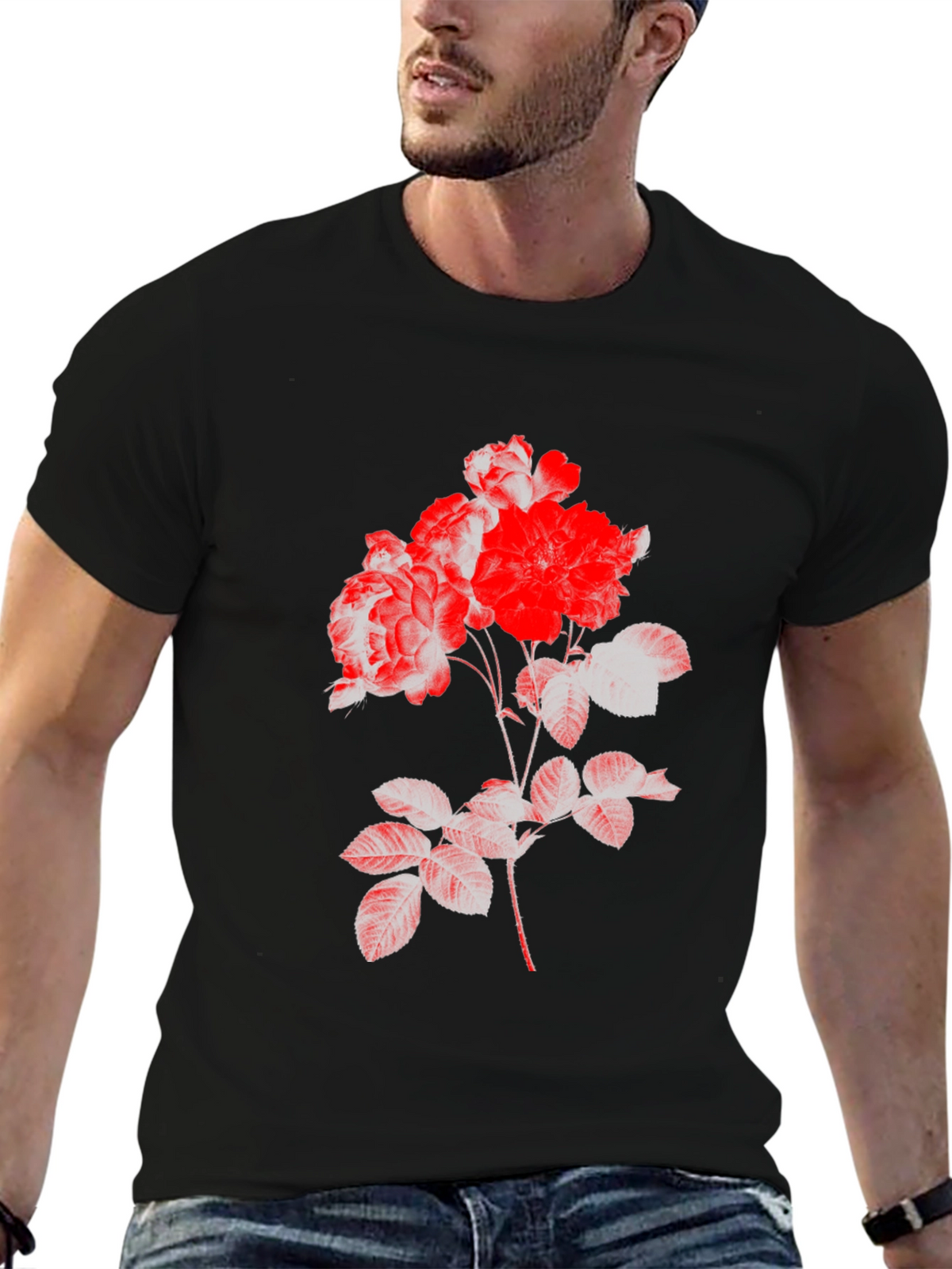 Black Floral Print Tee