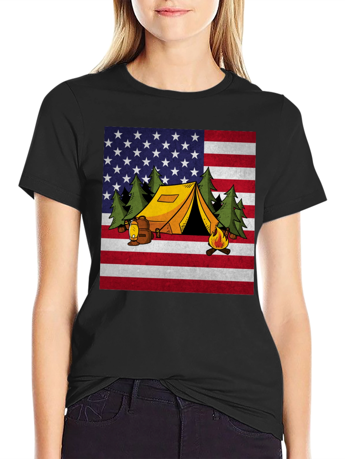 Camping USA Flag Graphic T-Shirt