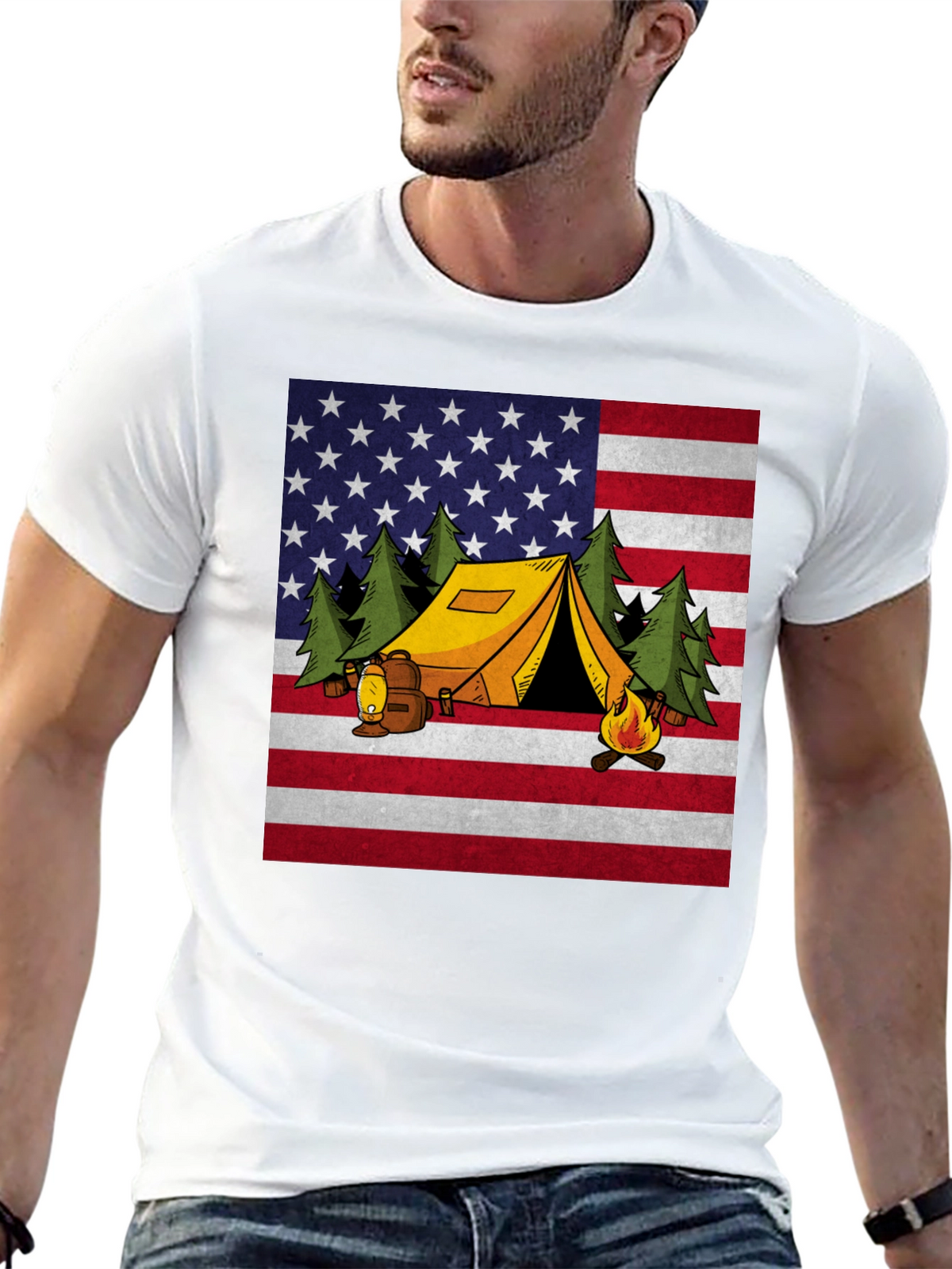 Camping USA Flag Graphic T-Shirt