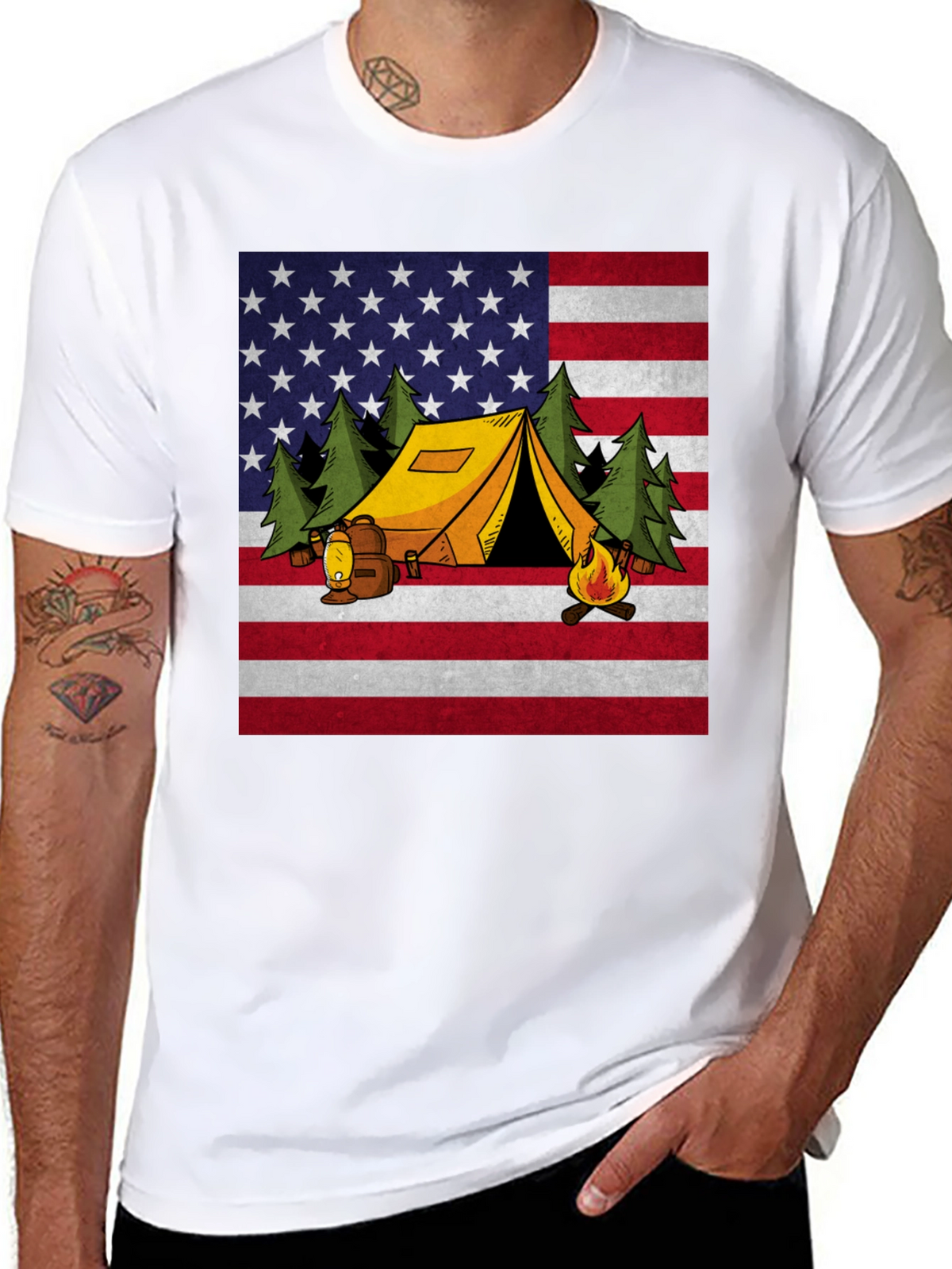 Camping USA Flag Graphic T-Shirt