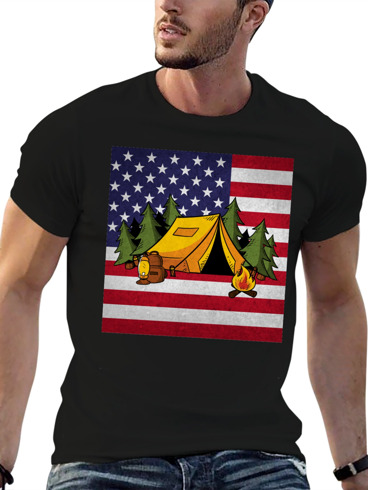Camping USA Flag Graphic T-Shirt