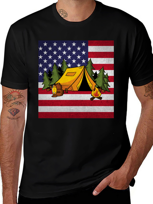 Camping USA Flag Graphic T-Shirt