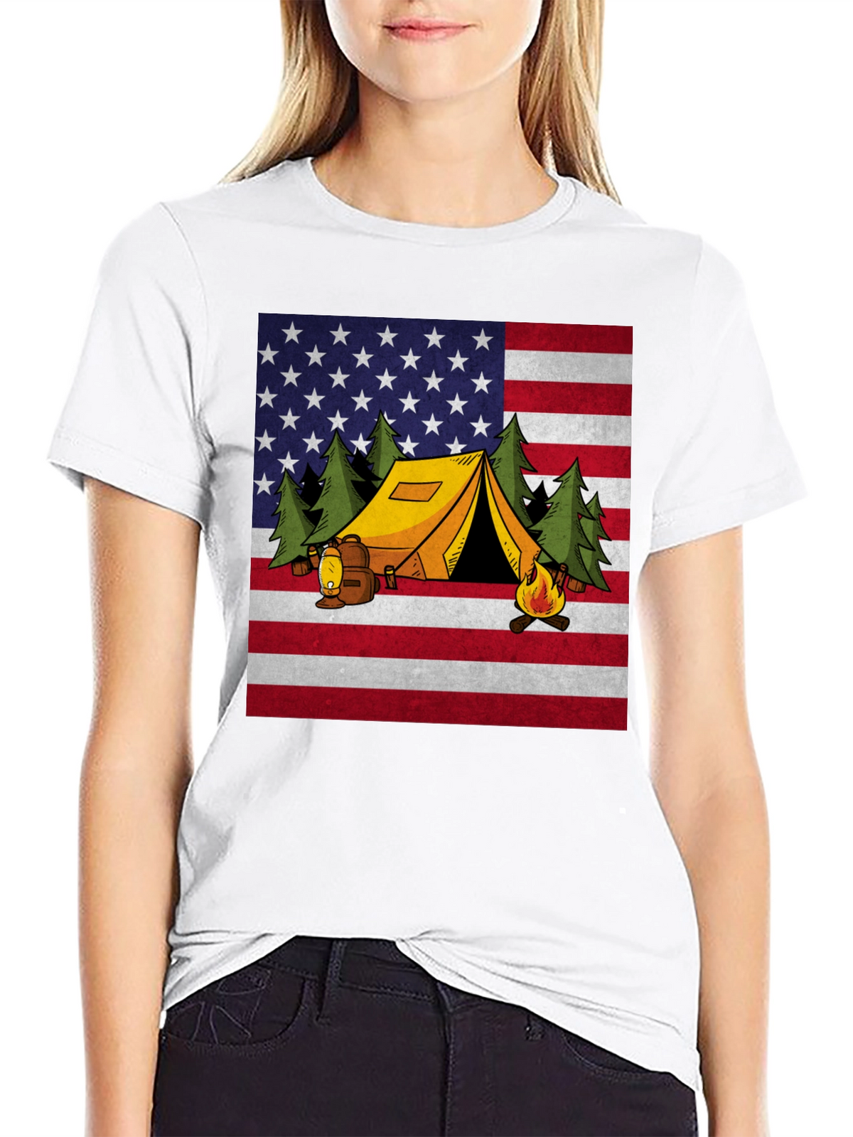 Camping USA Flag Graphic T-Shirt
