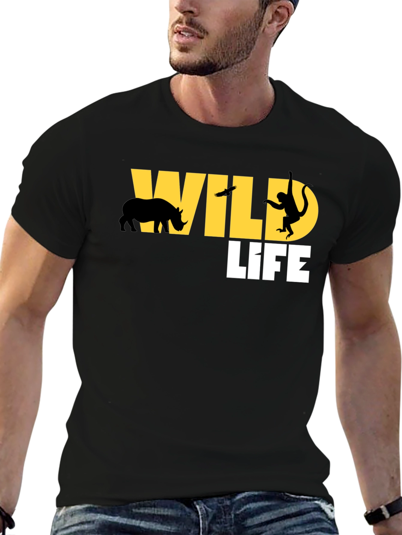 Wildlife Graphic Print Mens Black T-Shirt