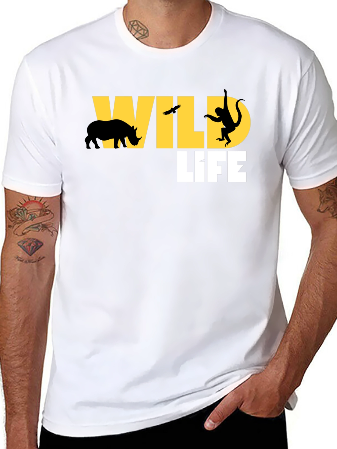 Wildlife Graphic Print Mens Black T-Shirt