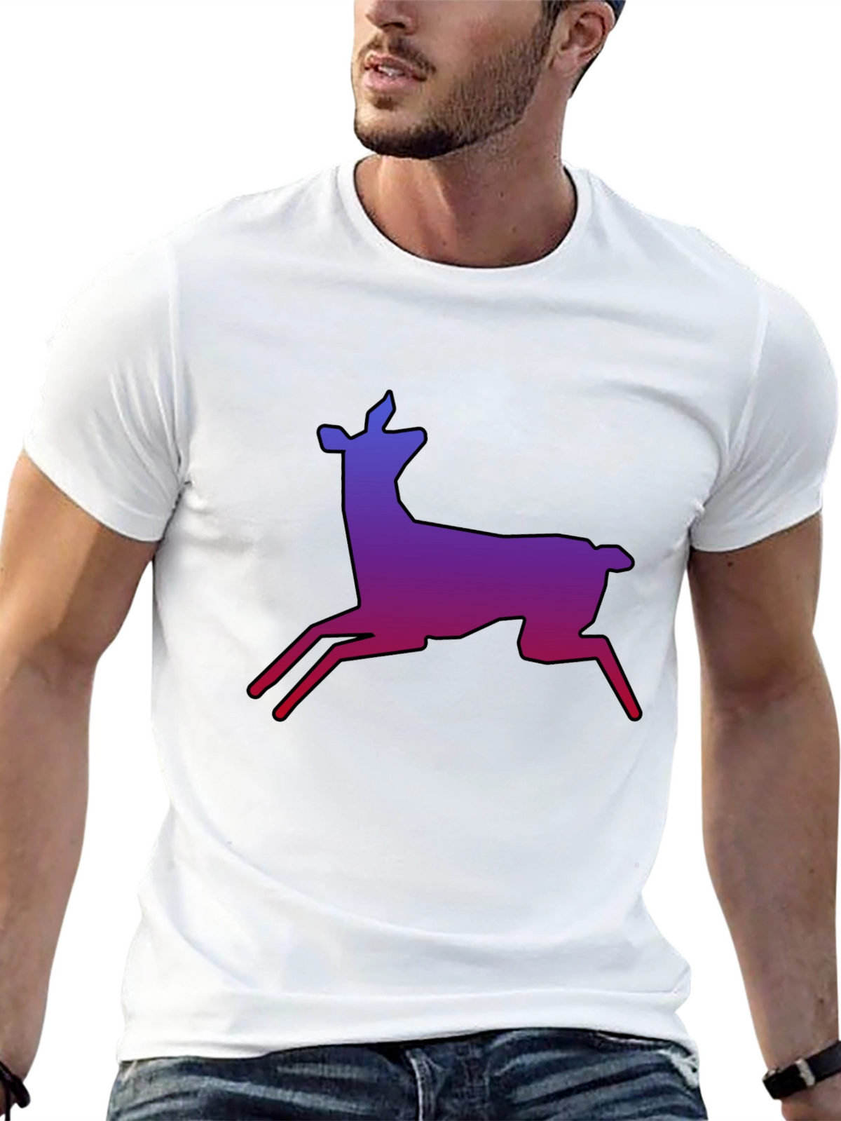 Gradient Deer Graphic Tee - Stylish Black T-Shirt