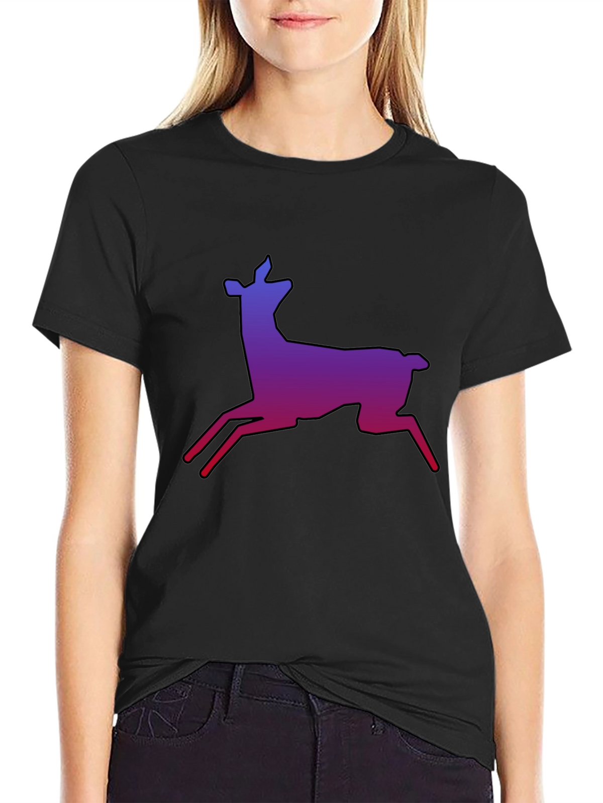 Gradient Deer Graphic Tee - Stylish Black T-Shirt