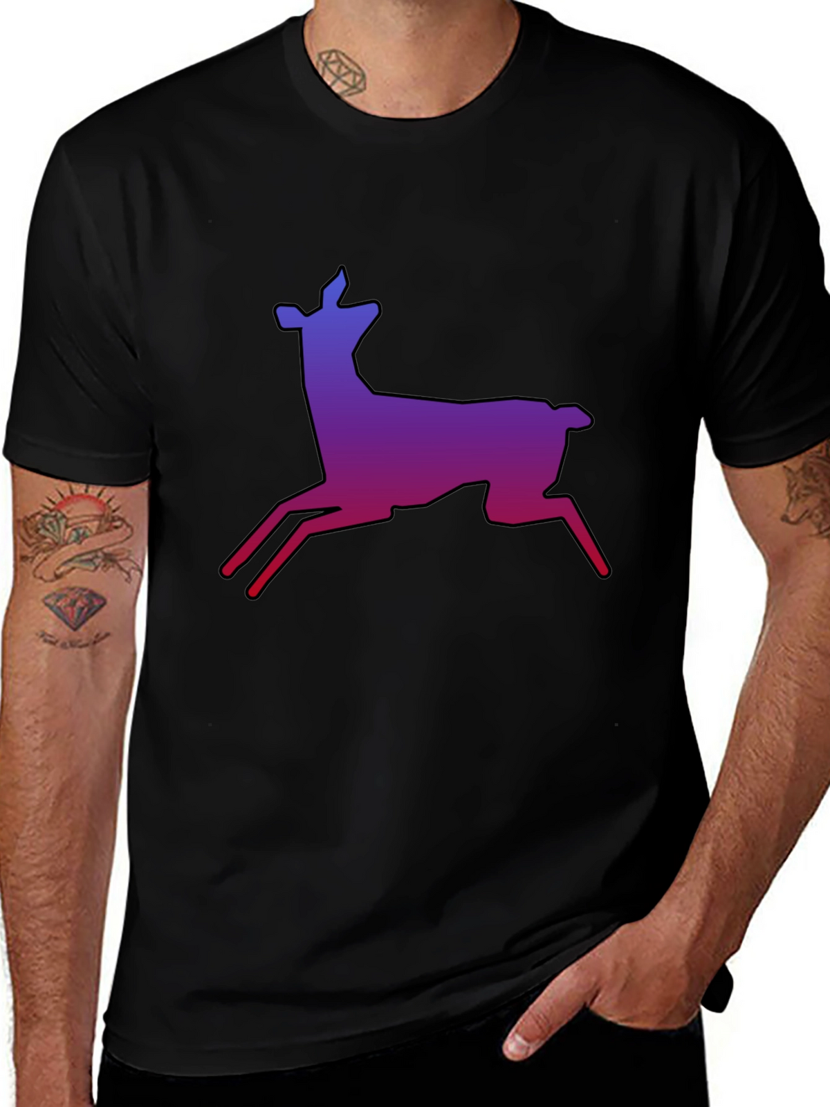 Gradient Deer Graphic Tee - Stylish Black T-Shirt