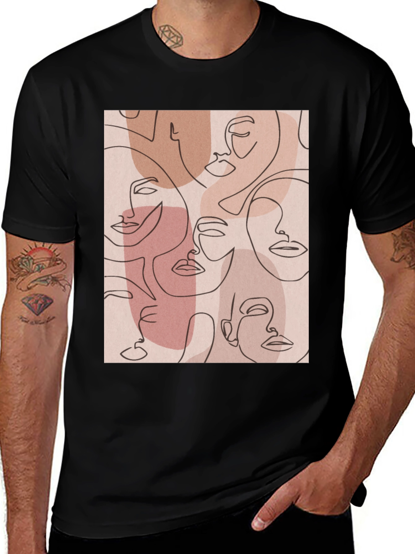 Abstract Faces Graphic Tee - Modern Art Shirt