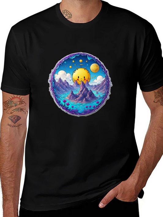 Cartoon Sun T-Shirt - Black Cotton Tee