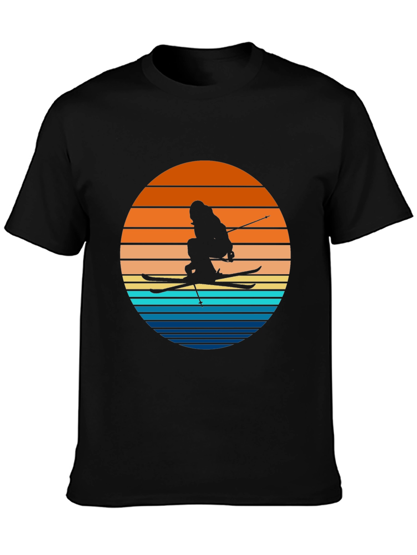 Retro Ski Sunset T-Shirt - Black Graphic Tee