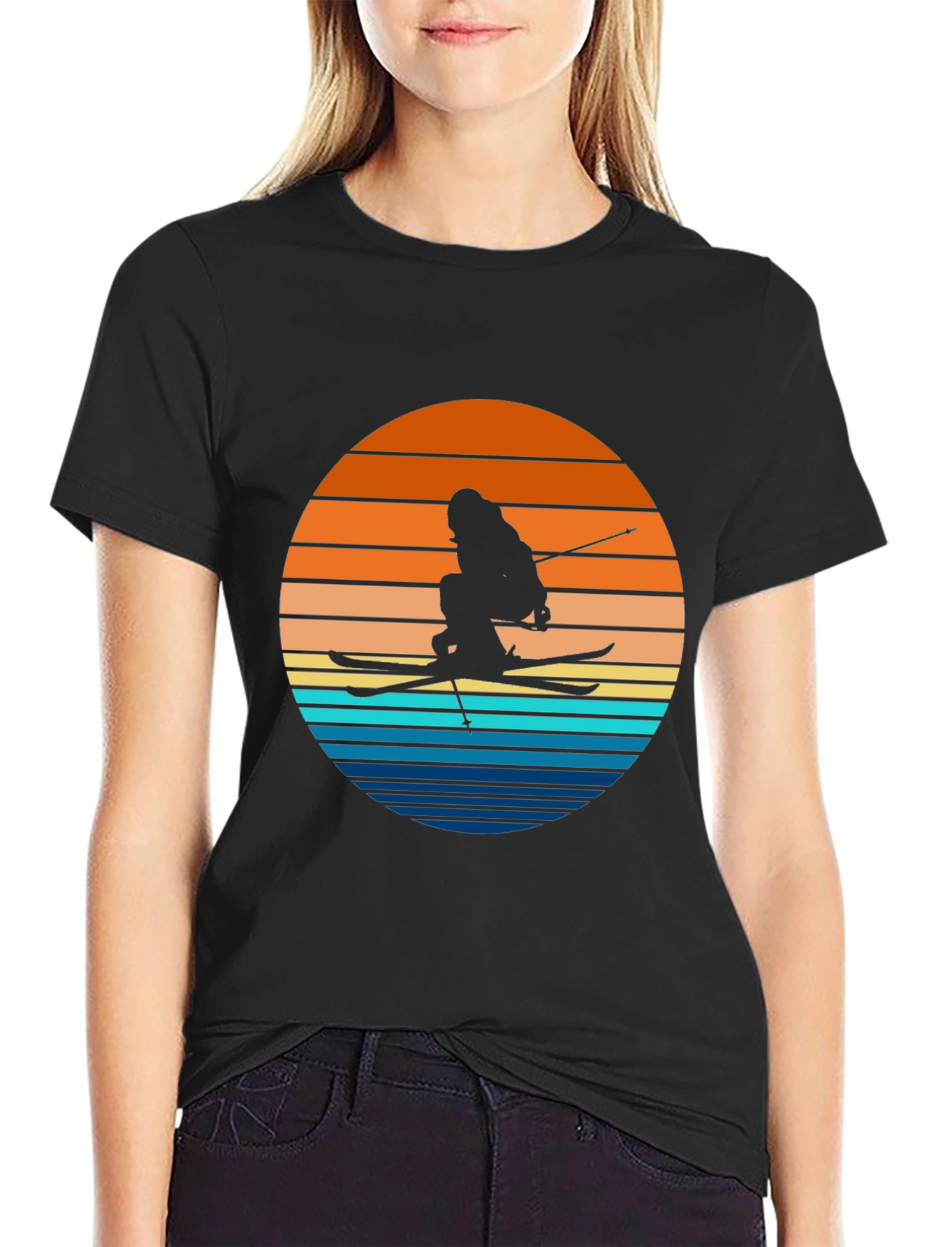 Retro Ski Sunset T-Shirt - Black Graphic Tee