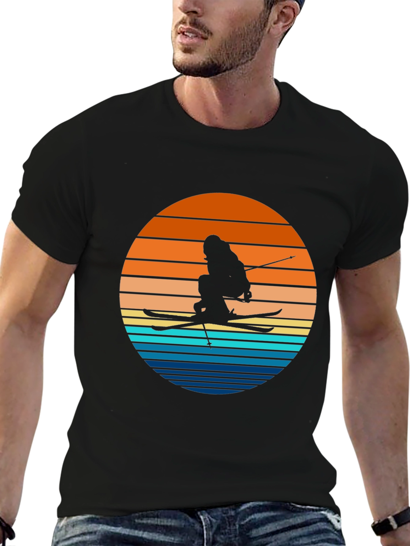 Retro Ski Sunset T-Shirt - Black Graphic Tee