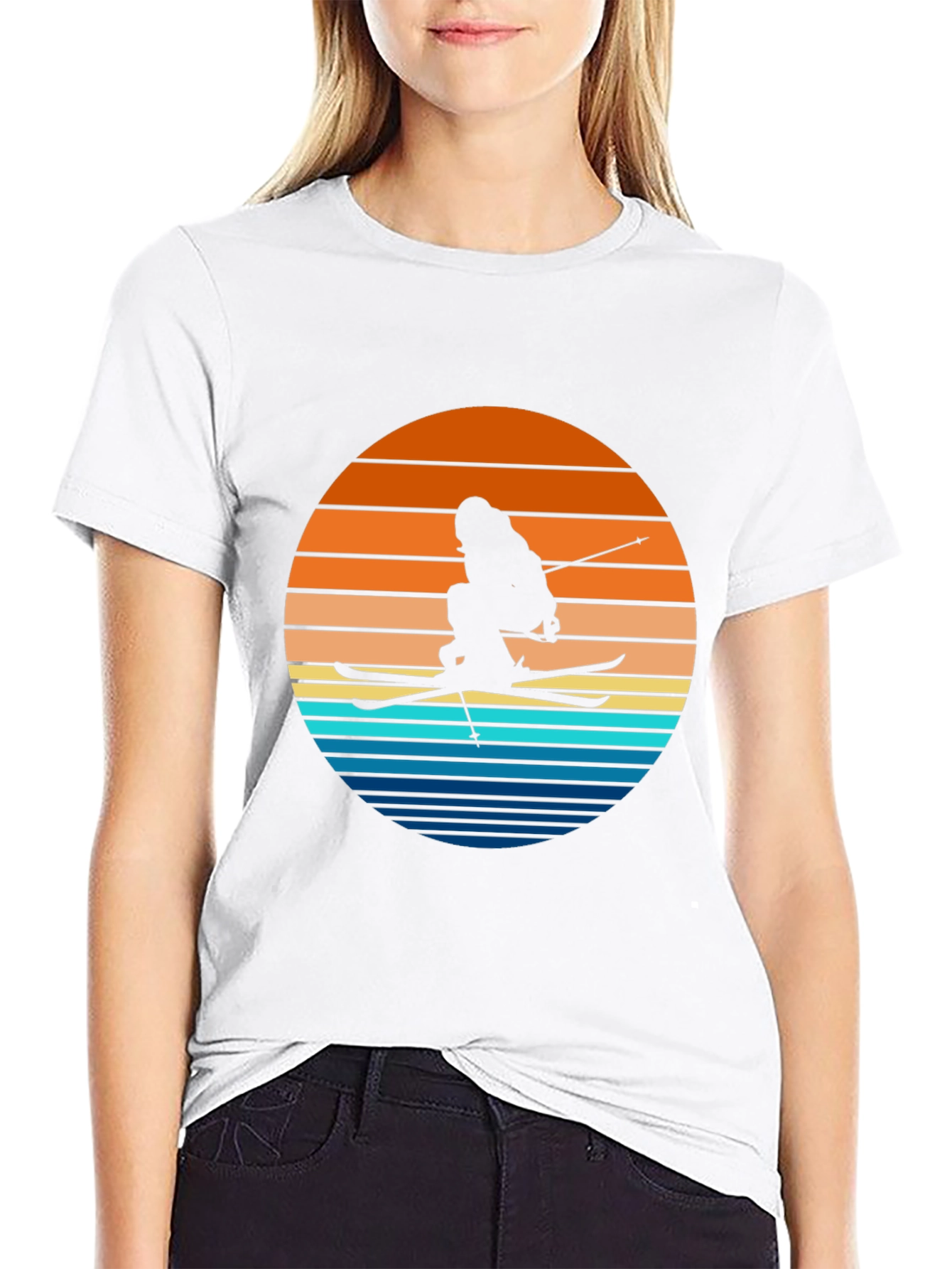 Retro Ski Sunset T-Shirt - Black Graphic Tee