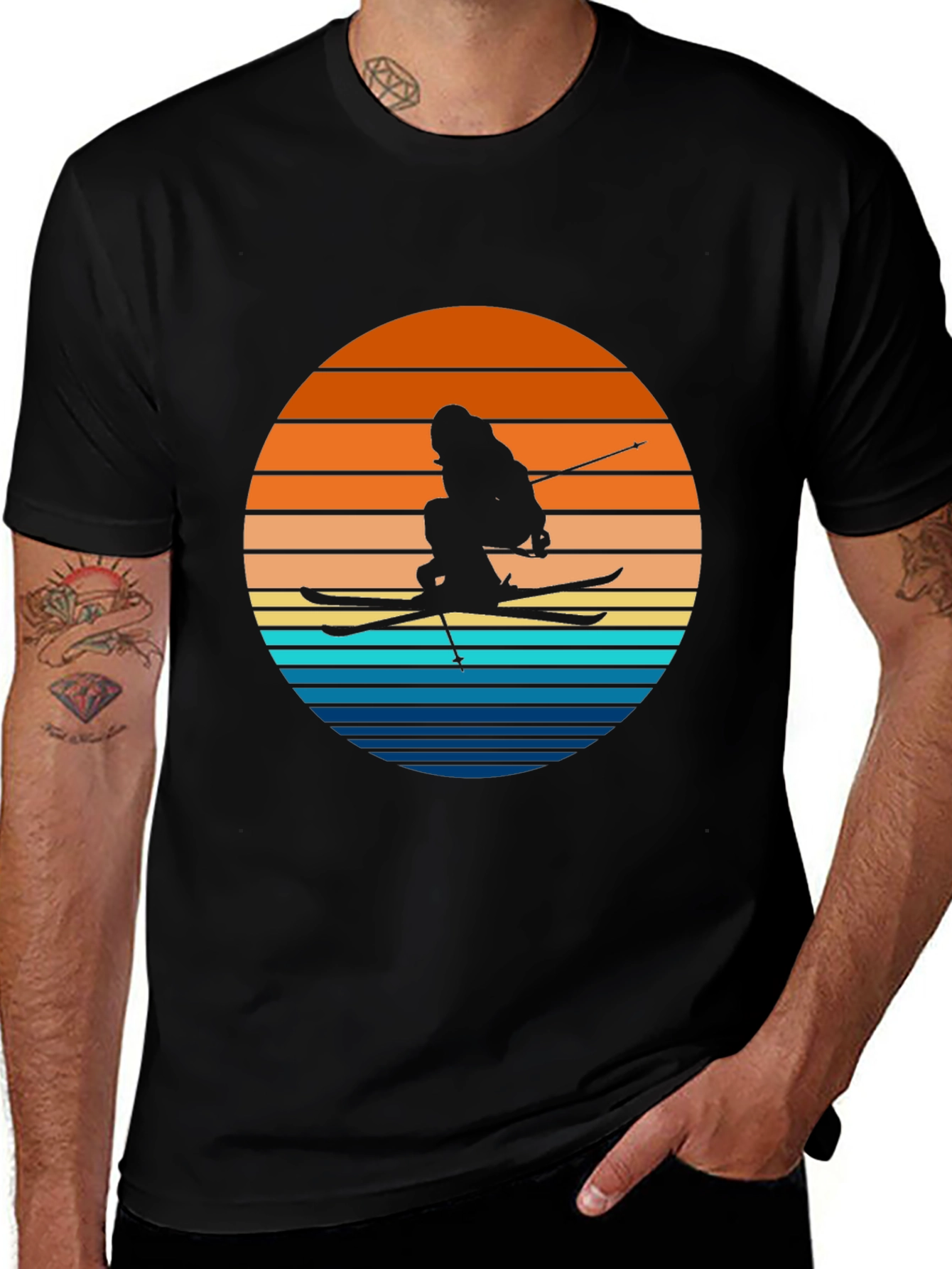 Retro Ski Sunset T-Shirt - Black Graphic Tee