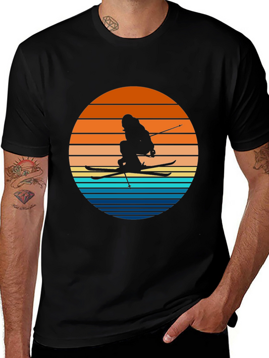 Retro Ski Sunset T-Shirt - Black Graphic Tee