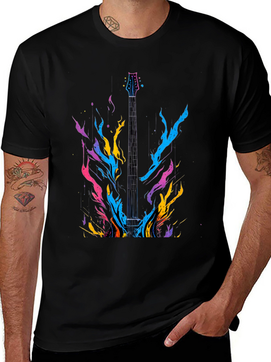 Electric Guitar Flames Graphic T-Shirt - Music Lover Tee