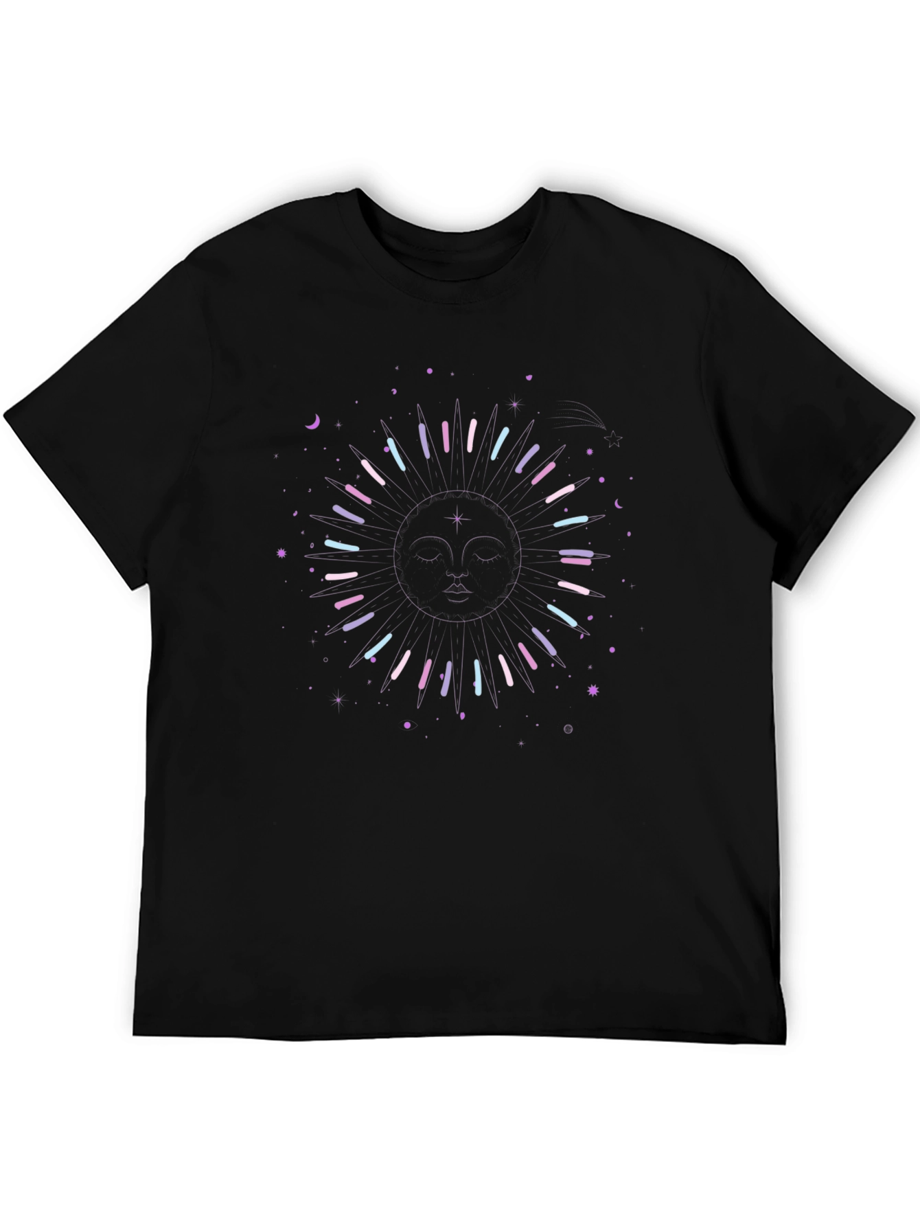 Celestial Sun Graphic Tee - Black Cotton Shirt
