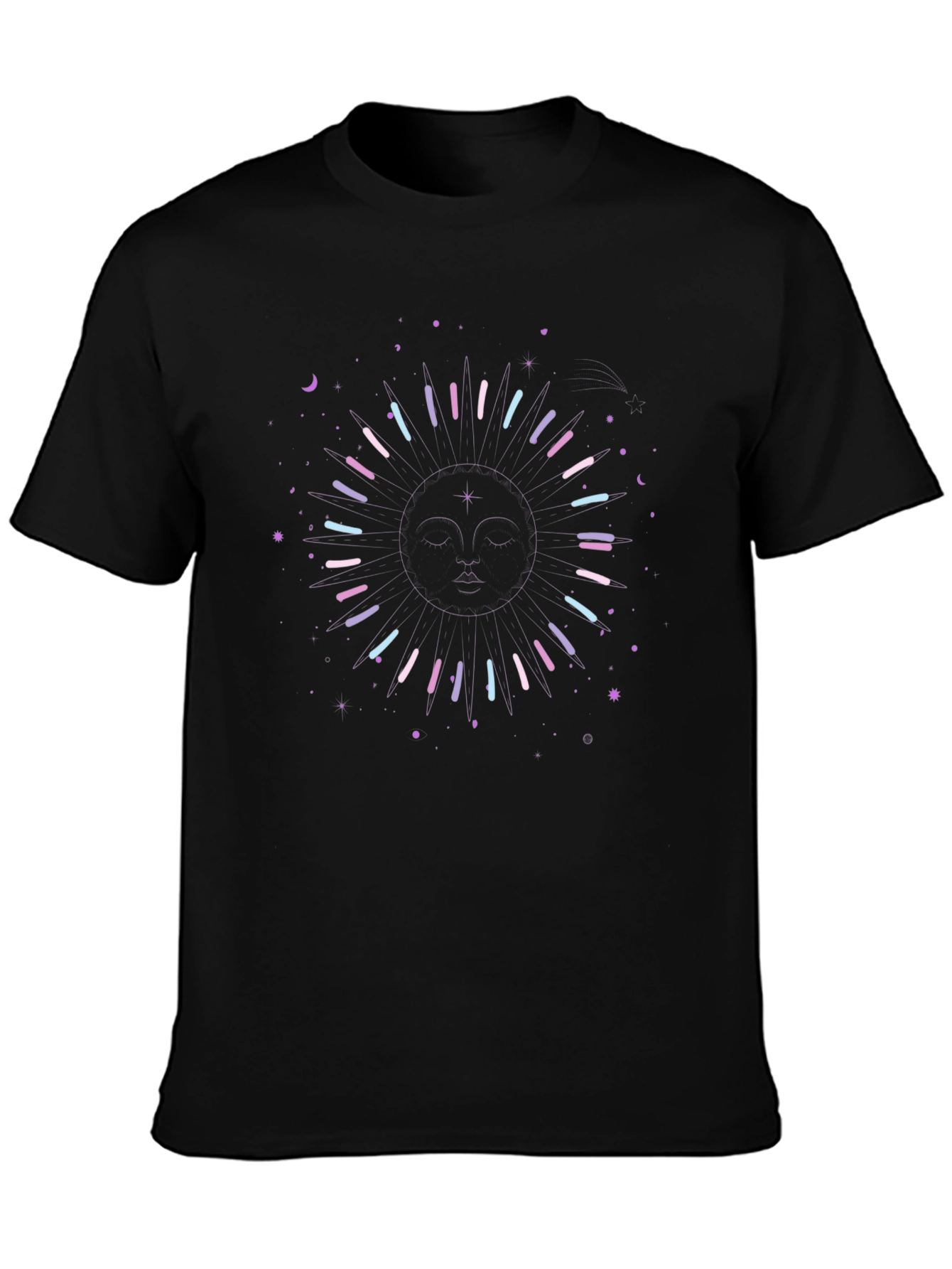 Celestial Sun Graphic Tee - Black Cotton Shirt