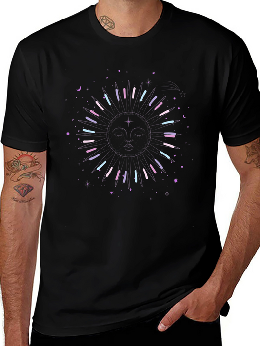Celestial Sun Graphic Tee - Black Cotton Shirt