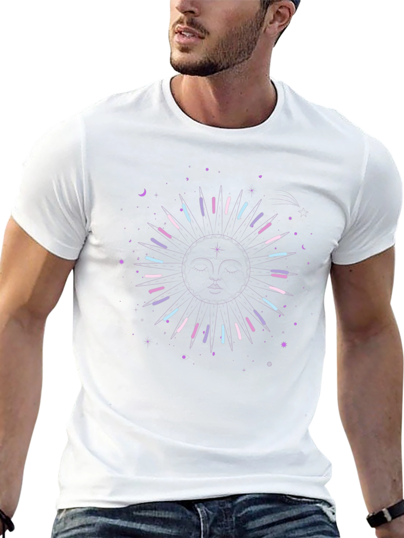 Celestial Sun Graphic Tee - Black Cotton Shirt