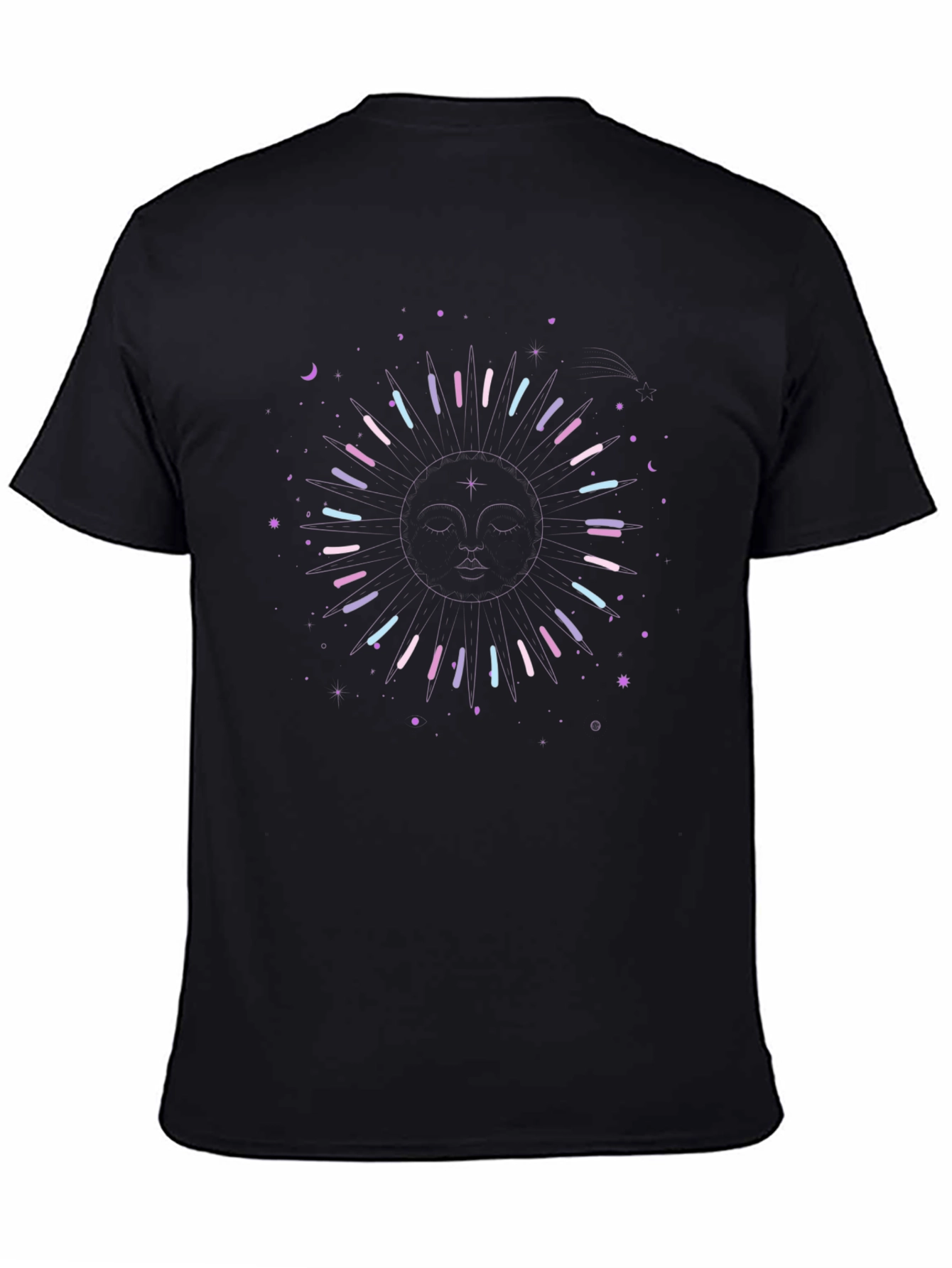 Celestial Sun Graphic Tee - Black Cotton Shirt