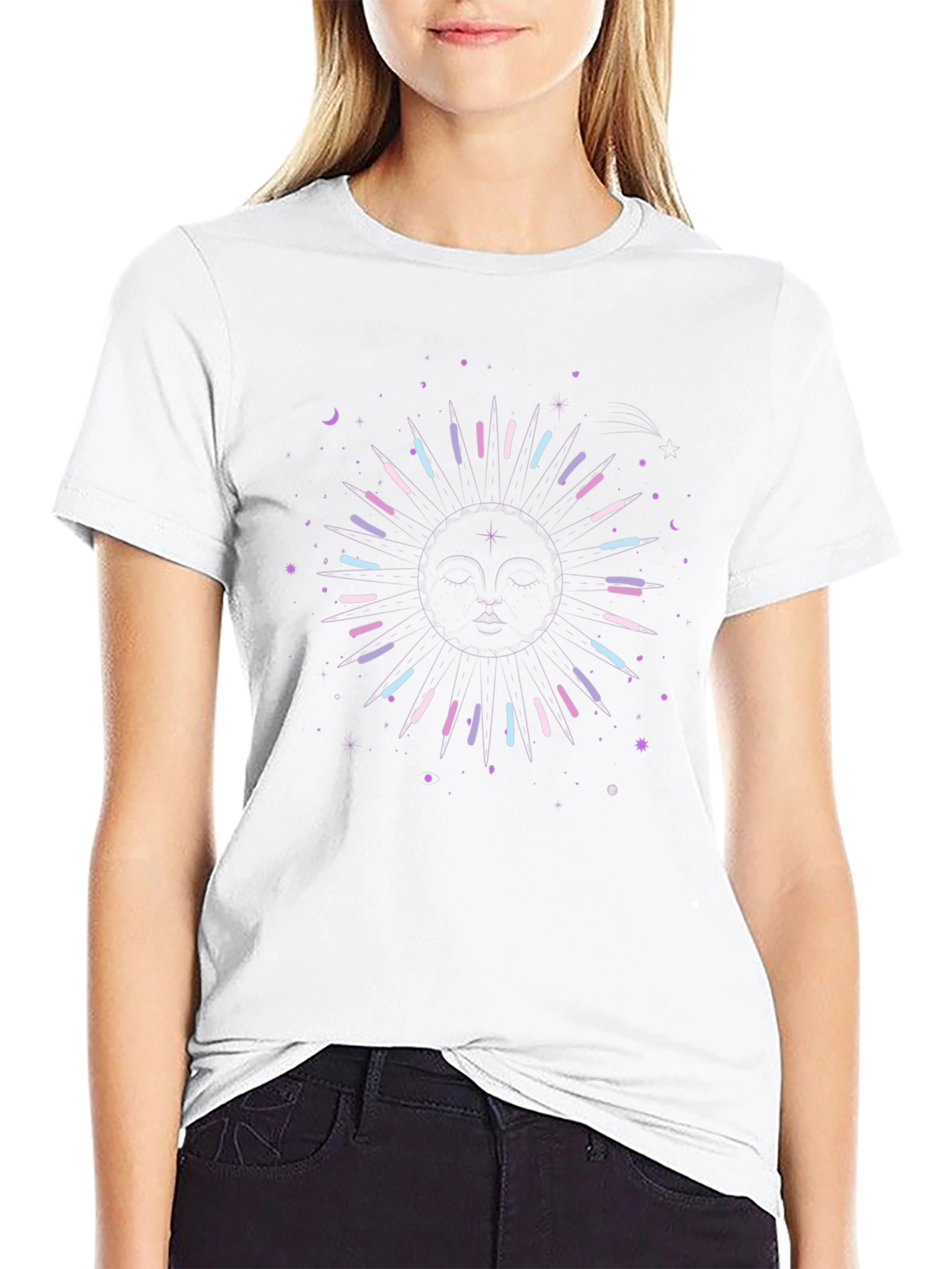 Celestial Sun Graphic Tee - Black Cotton Shirt