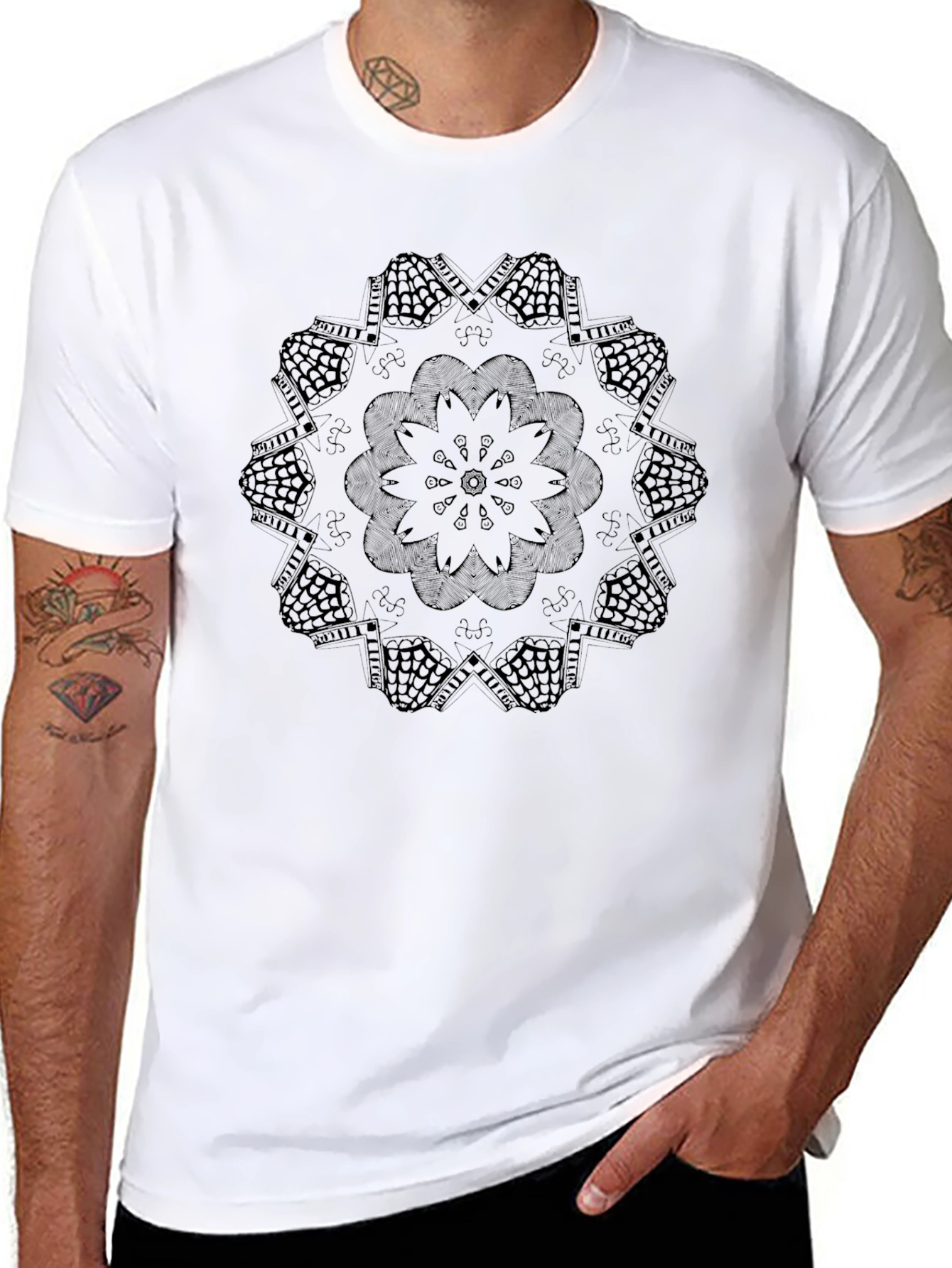 Black Mandala Graphic Crew Neck T-Shirt