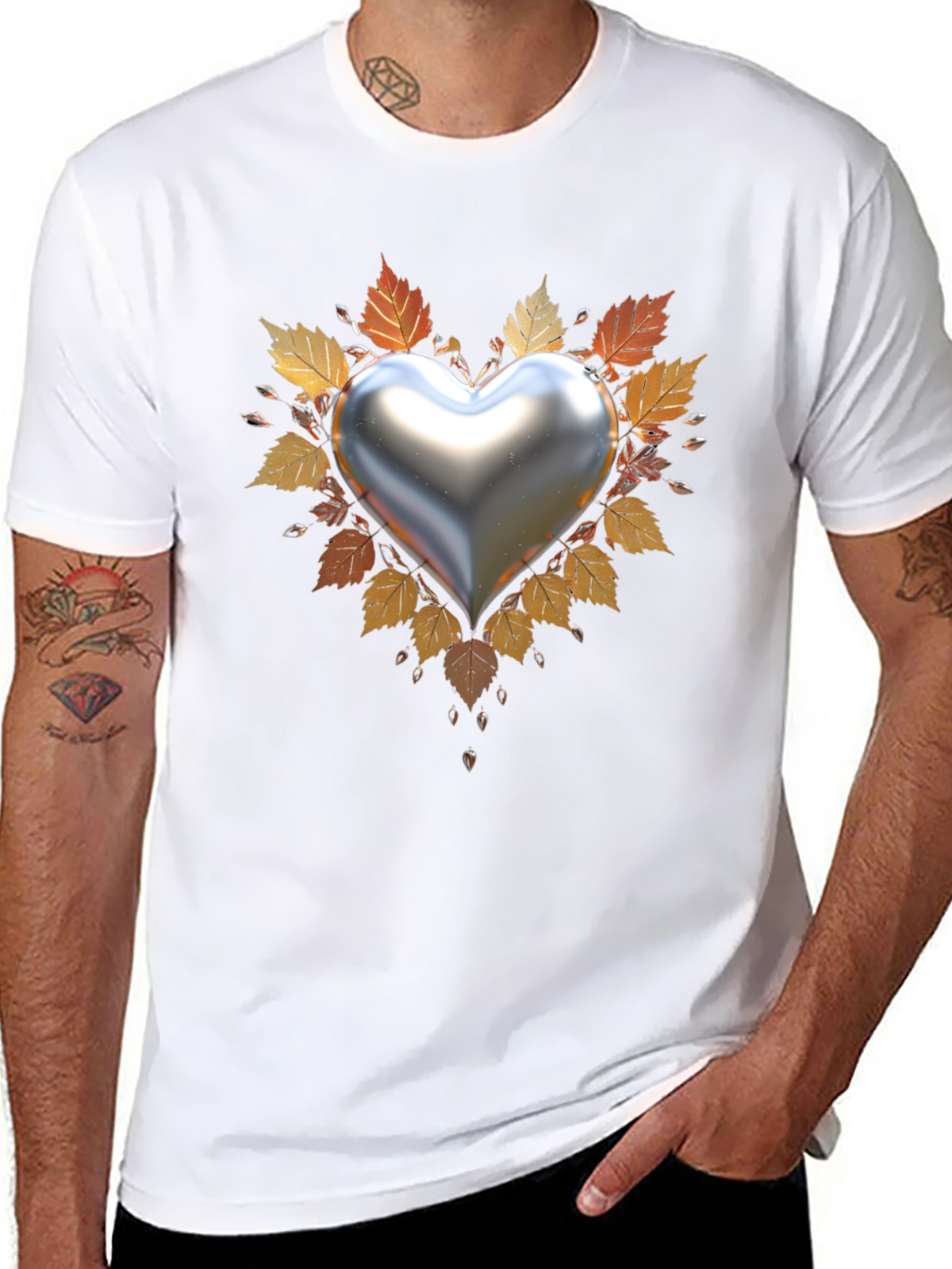 Heart & Autumn Leaves Graphic T-Shirt