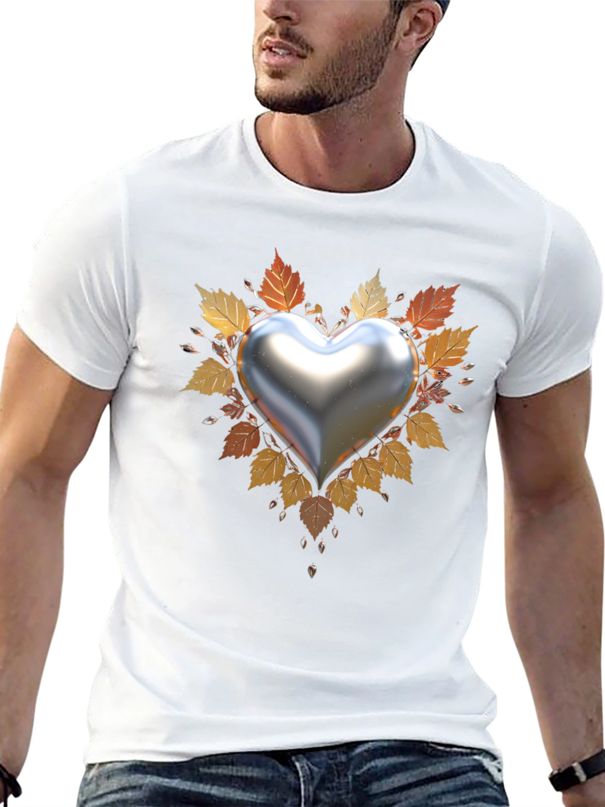 Heart & Autumn Leaves Graphic T-Shirt