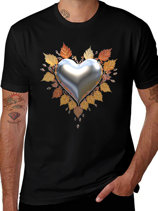 Heart & Autumn Leaves Graphic T-Shirt