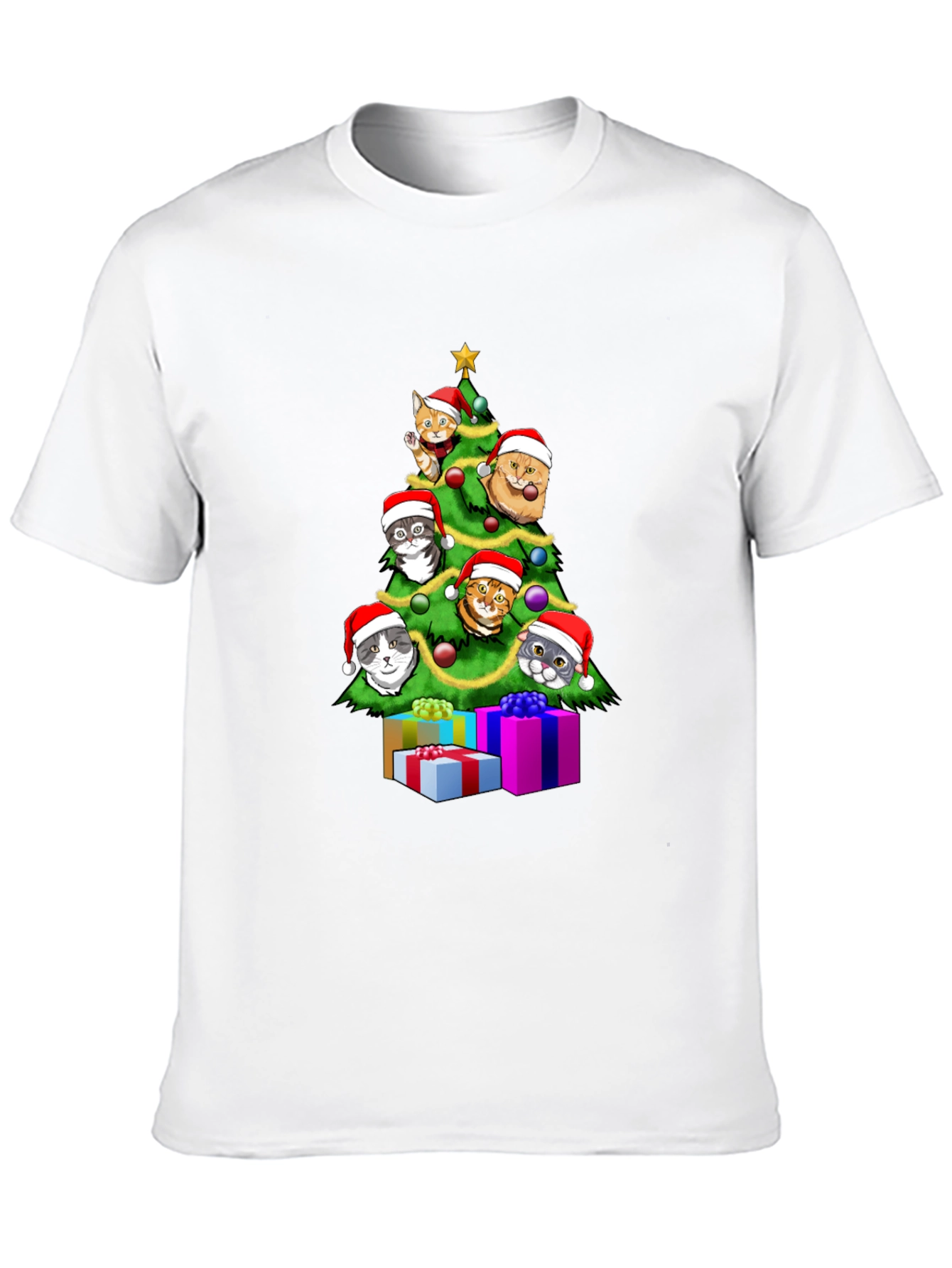 Festive Cat Christmas Tree Graphic Tee