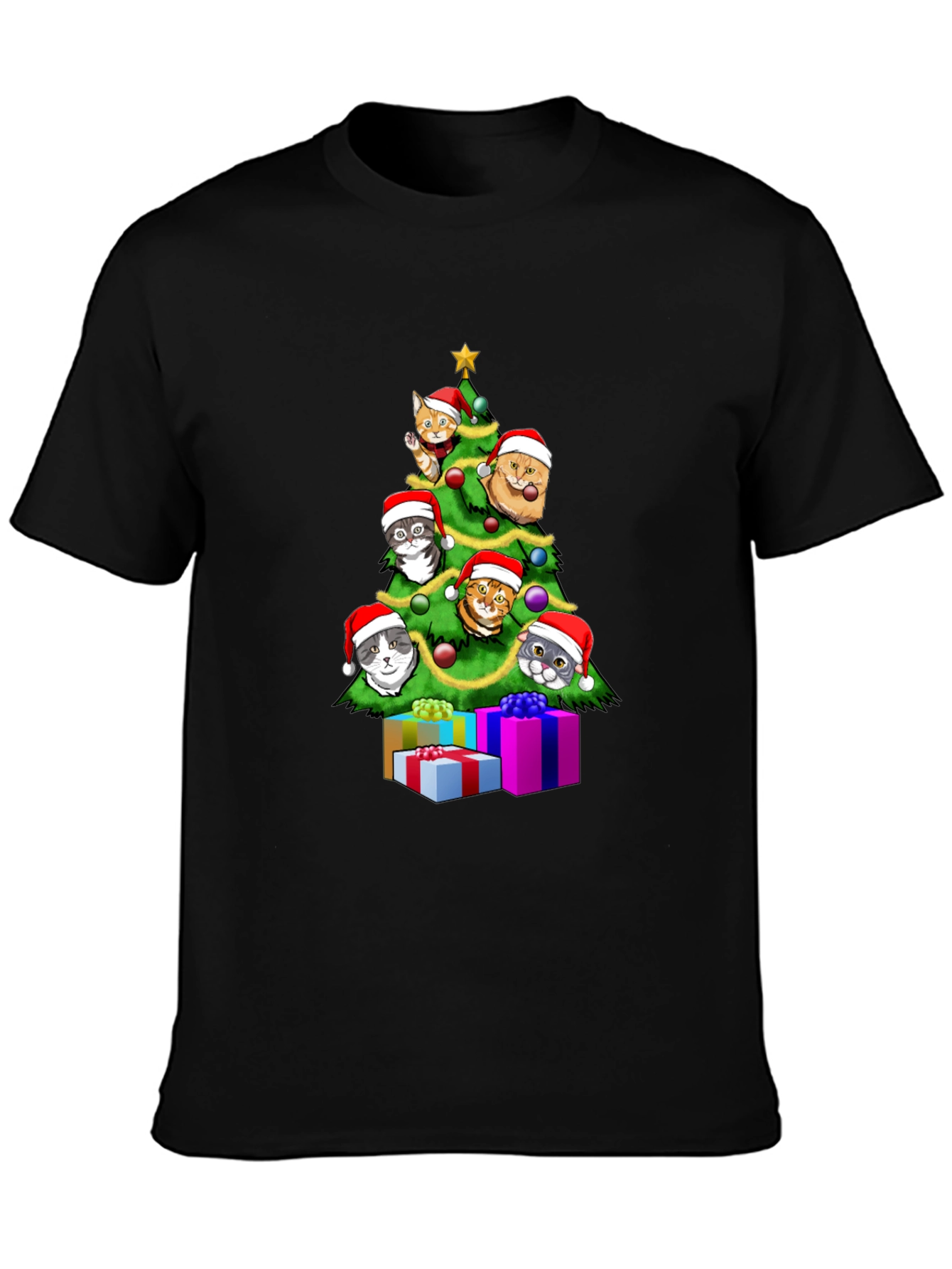 Festive Cat Christmas Tree Graphic Tee