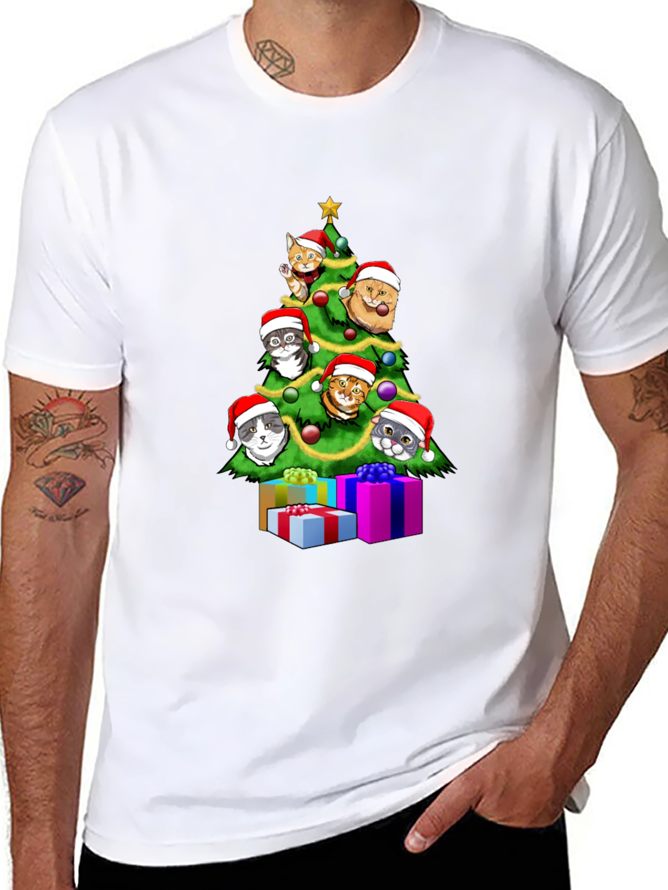 Festive Cat Christmas Tree Graphic Tee