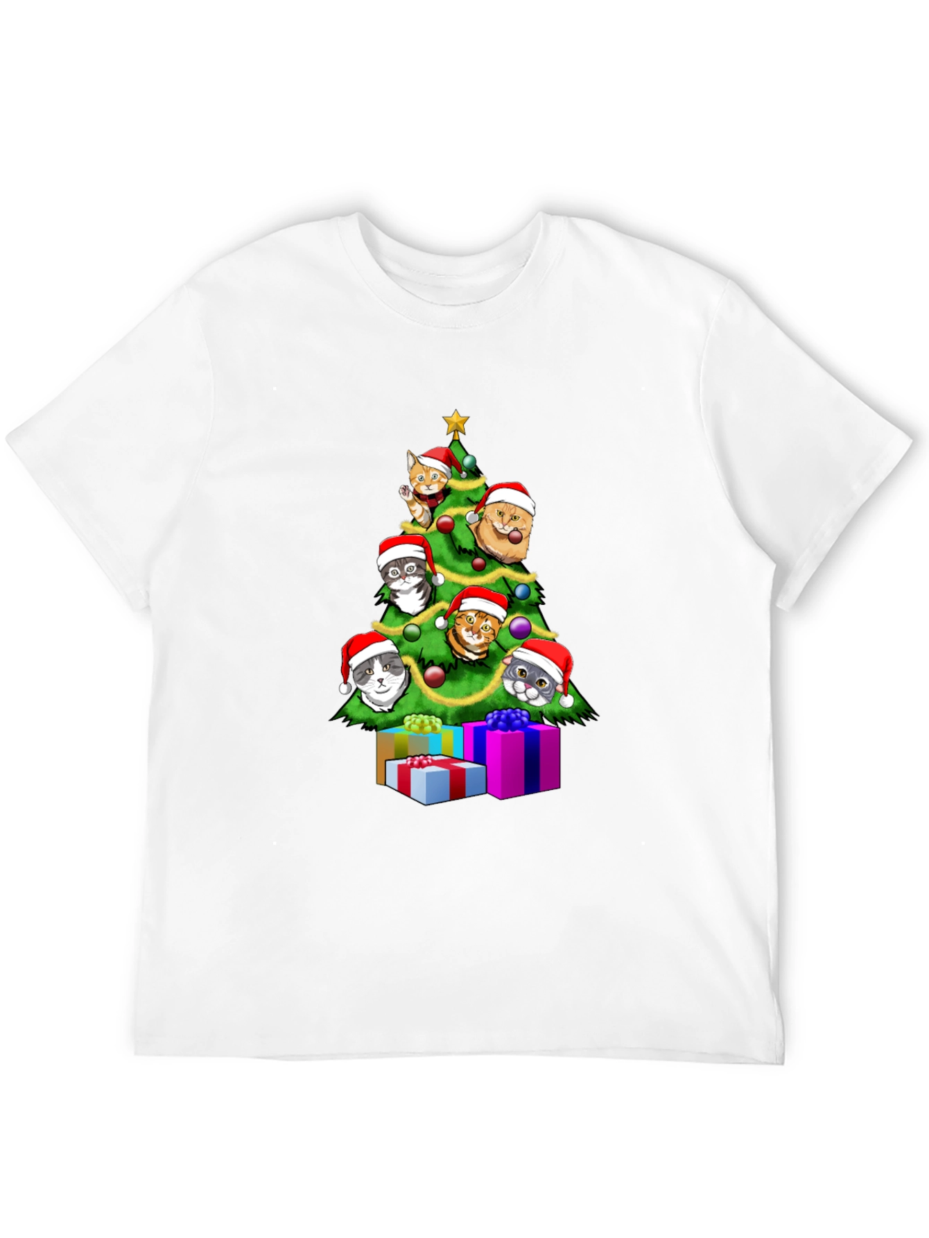 Festive Cat Christmas Tree Graphic Tee