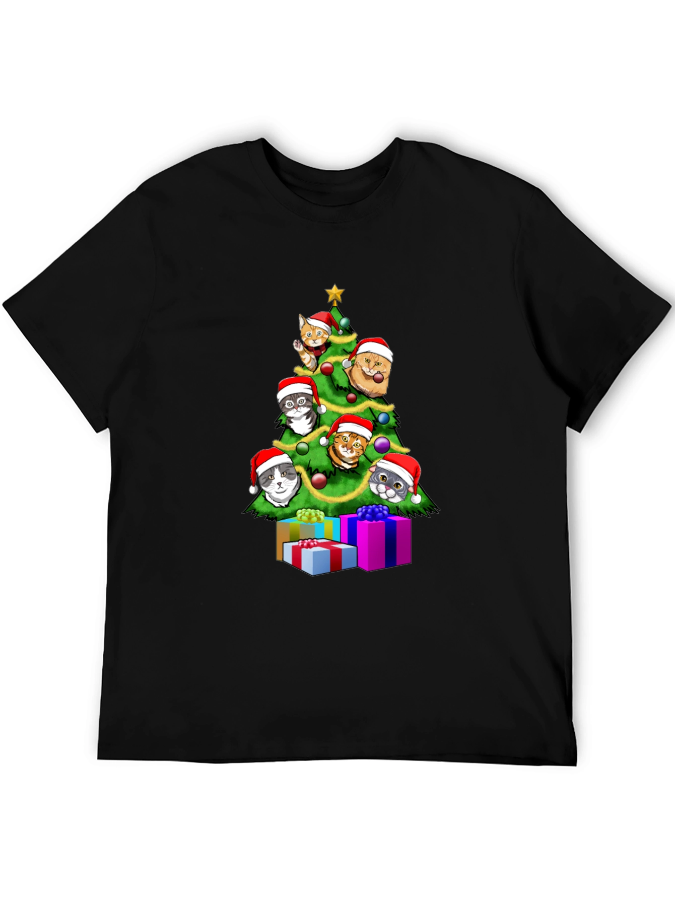 Festive Cat Christmas Tree Graphic Tee