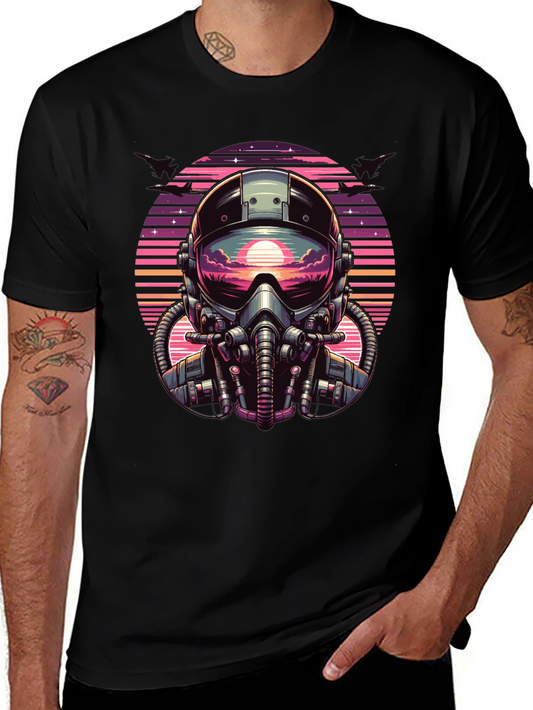 Retro Pilot Graphic Tee - Vintage Sunset Design