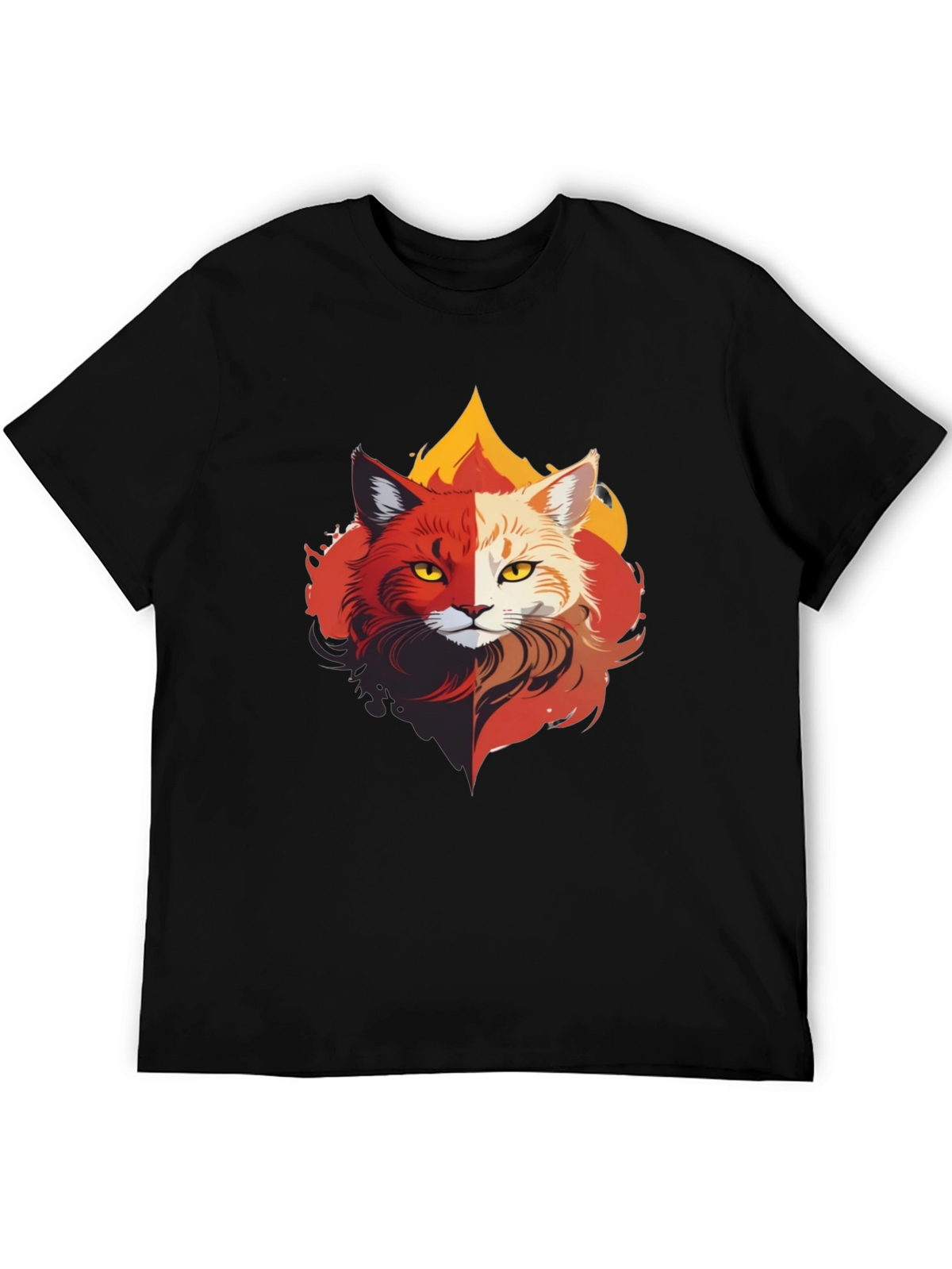 Fiery Feline T-Shirt - Unique Cat Design