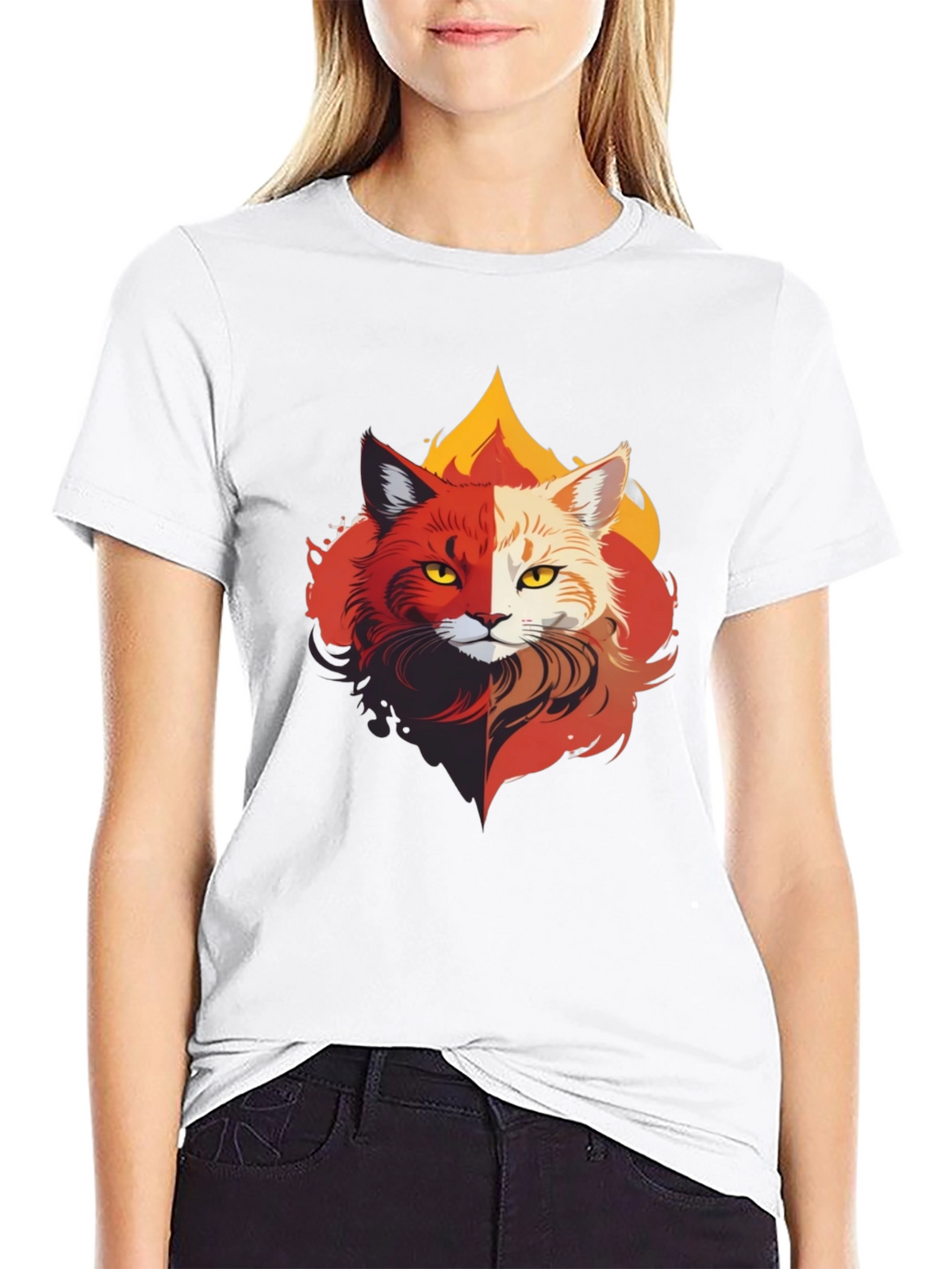Fiery Feline T-Shirt - Unique Cat Design